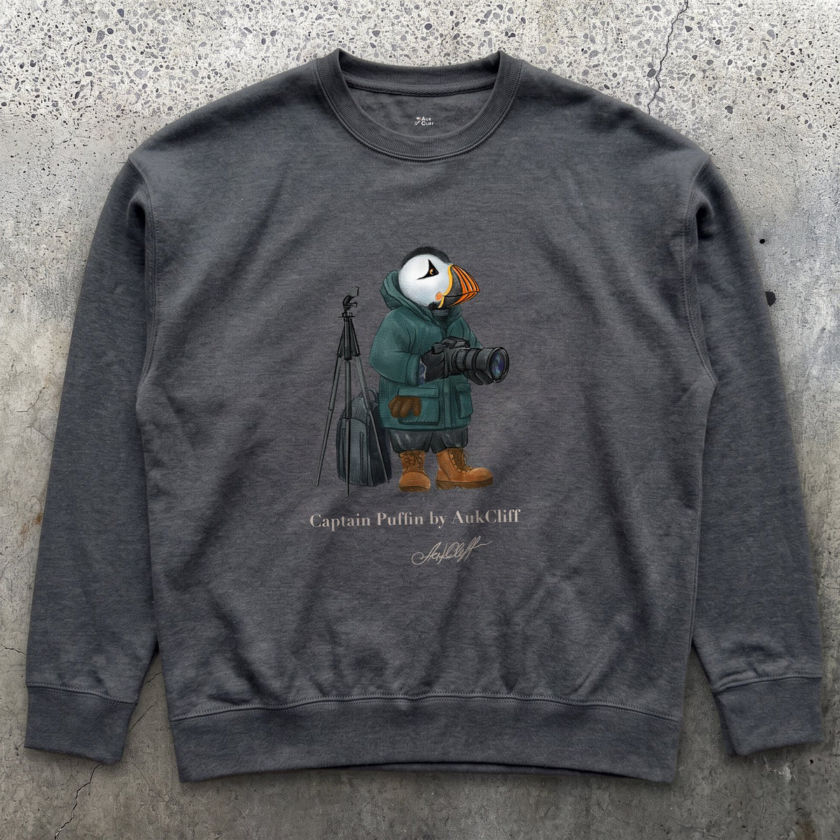 AukCliff Captain Puffin Sweatshirt Charcoal Heather / S Captain Puffin™ Wildlife Photographer Sweatshirt