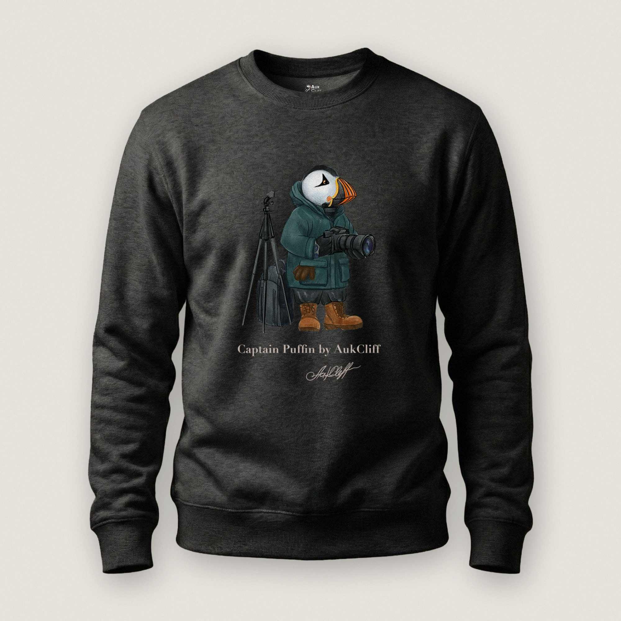 AukCliff Captain Puffin Sweatshirt Charcoal Heather / S Captain Puffin™ Wildlife Photographer Sweatshirt