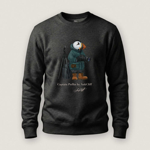 AukCliff Captain Puffin Sweatshirt Charcoal Heather / S Captain Puffin™ Wildlife Photographer Sweatshirt