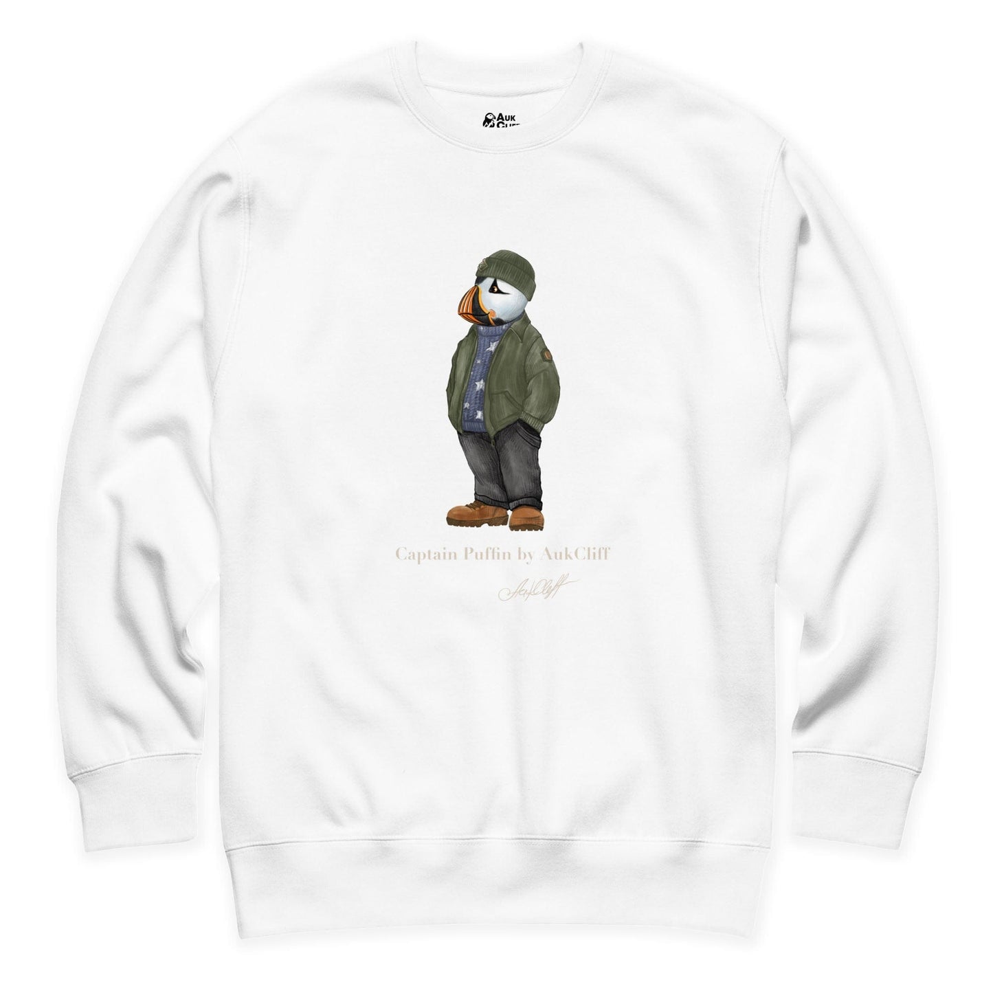 AukCliff® Captain Puffin Sweatshirt White / S Captain Puffin “American Trailkeeper” Sweatshirt
