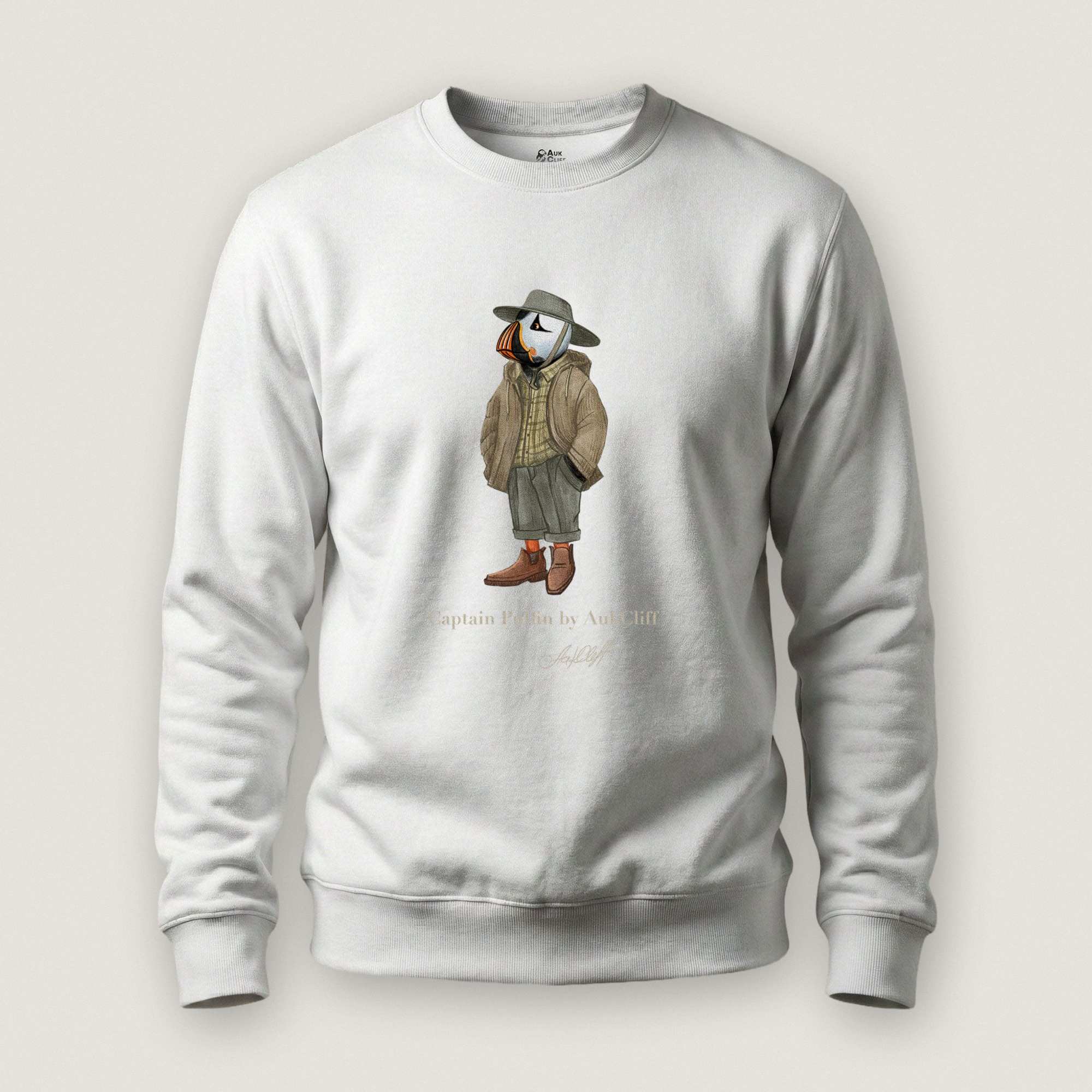 AukCliff® Captain Puffin Sweatshirt White / S Captain Puffin “Australian Bushwalker” Sweatshirt