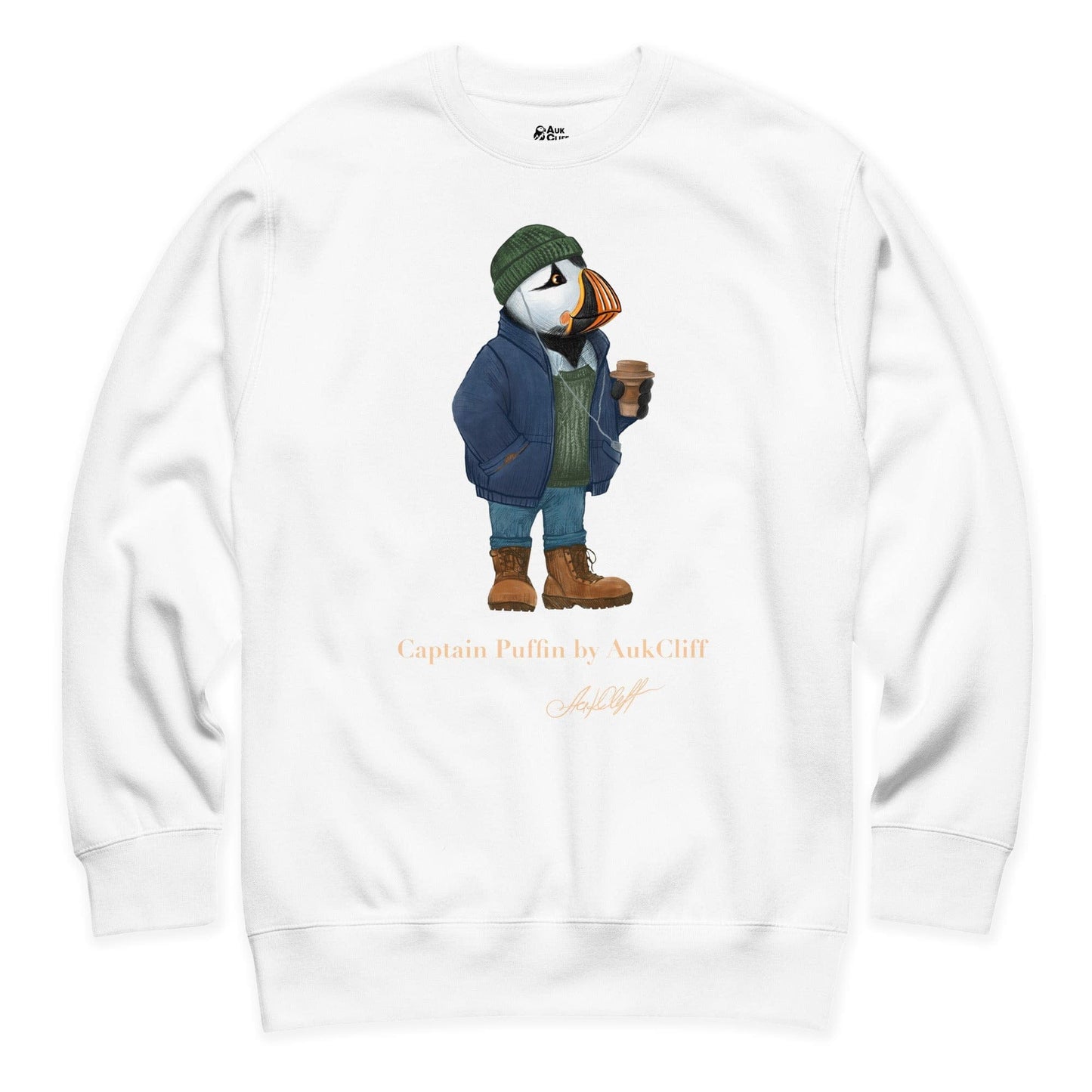 AukCliff Captain Puffin Sweatshirt White / S Captain Puffin™ Coffeehouse Sweatshirt