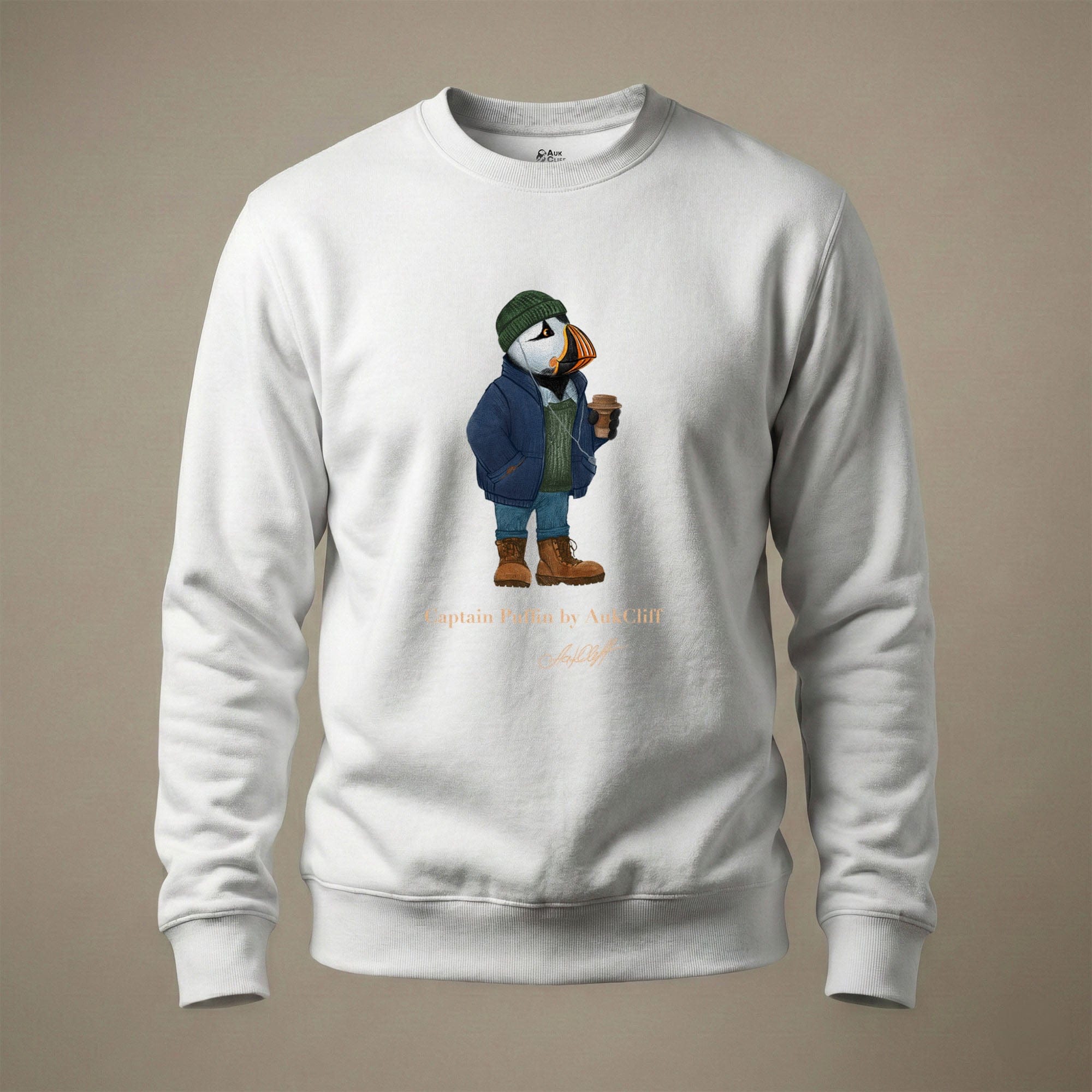 AukCliff Captain Puffin Sweatshirt White / S Captain Puffin™ Coffeehouse Sweatshirt