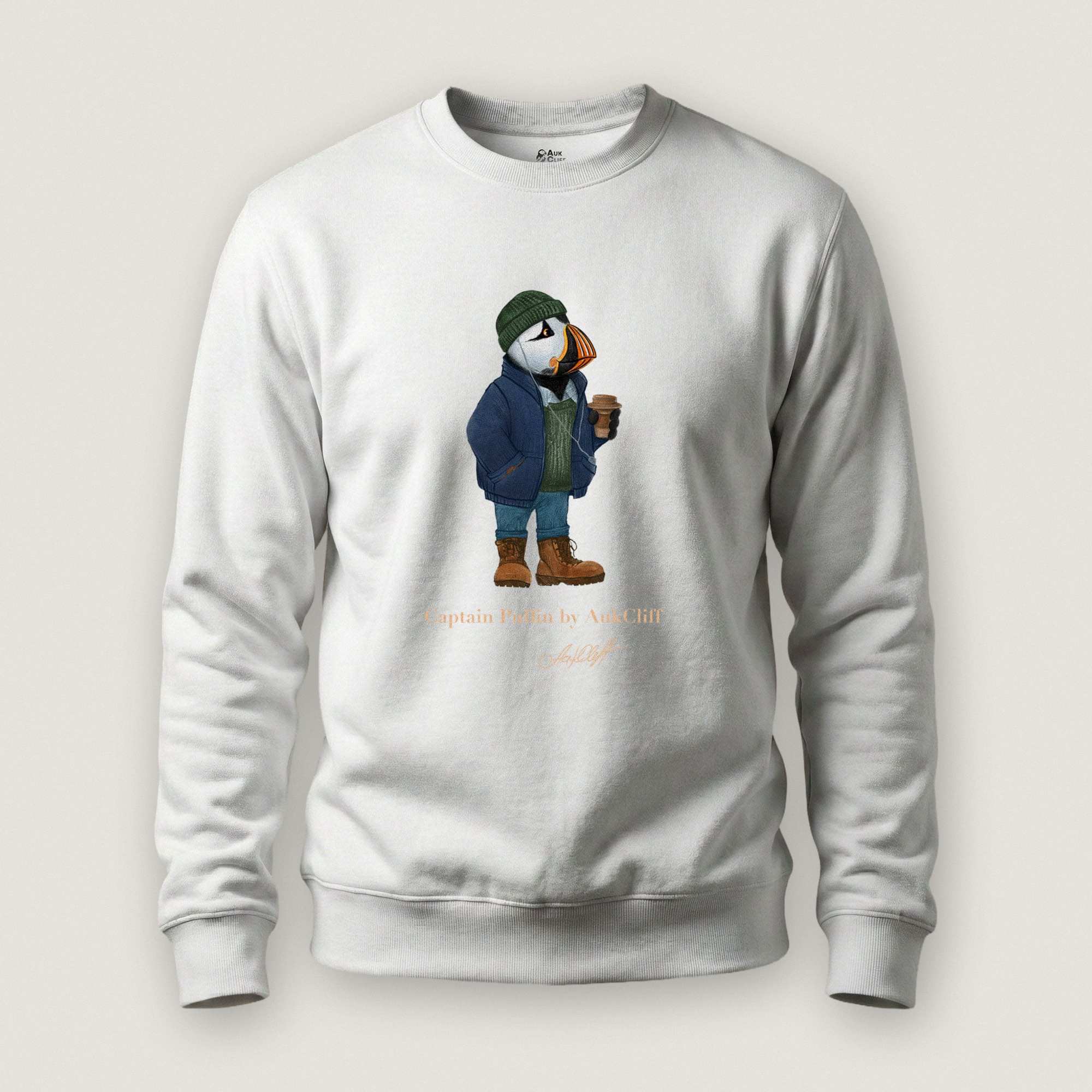 AukCliff Captain Puffin Sweatshirt White / S Captain Puffin™ Coffeehouse Sweatshirt