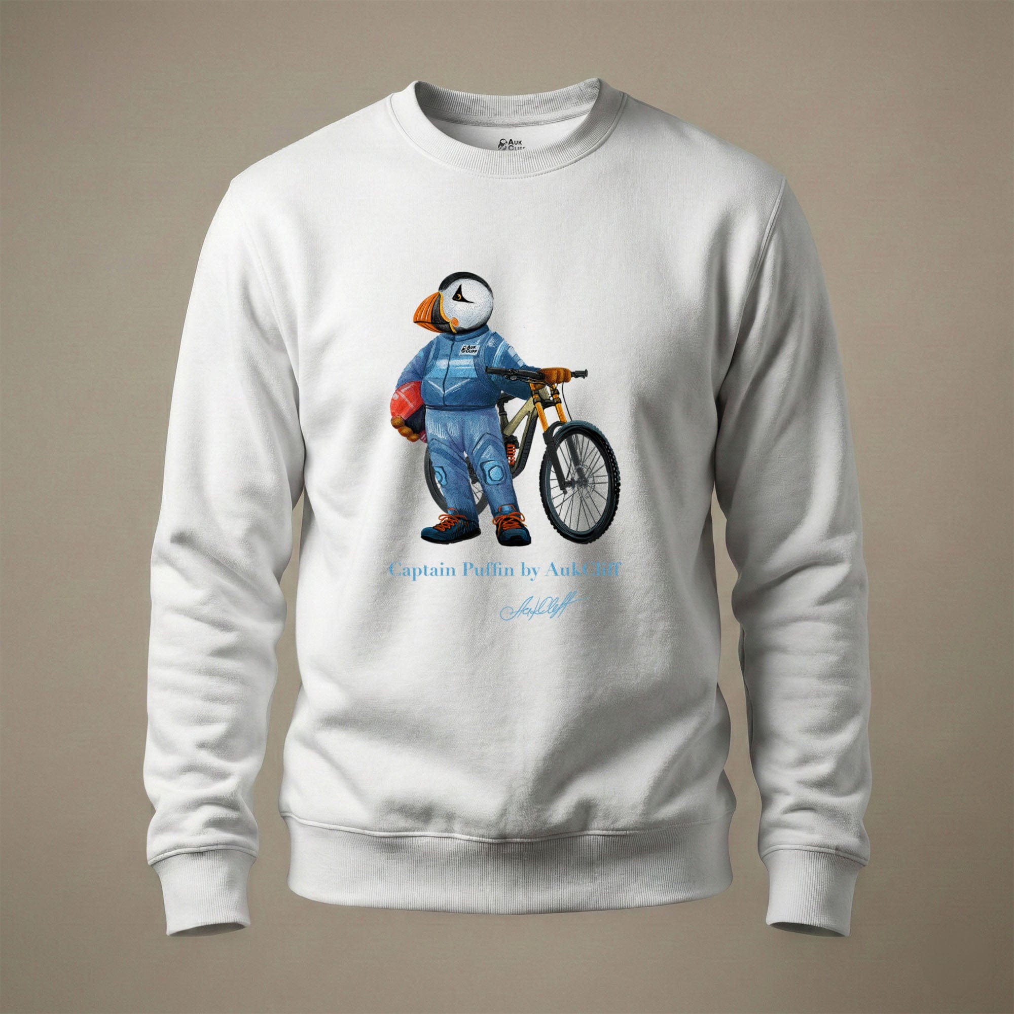 AukCliff Captain Puffin Sweatshirt White / S Captain Puffin™ Downhill Mountain Biker Sweatshirt