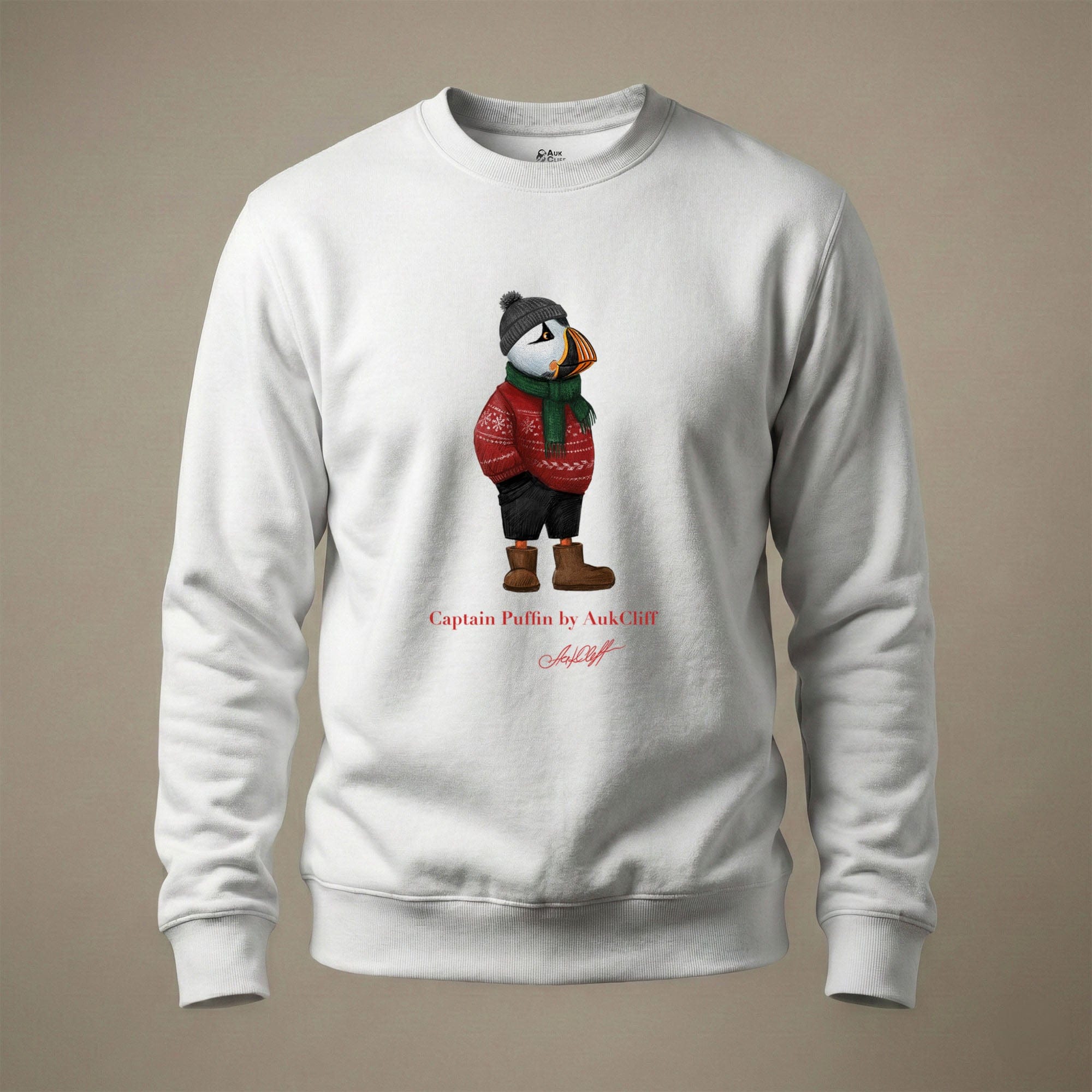 AukCliff Captain Puffin Sweatshirt White / S Captain Puffin™ “Festive Puffin” Sweatshirt