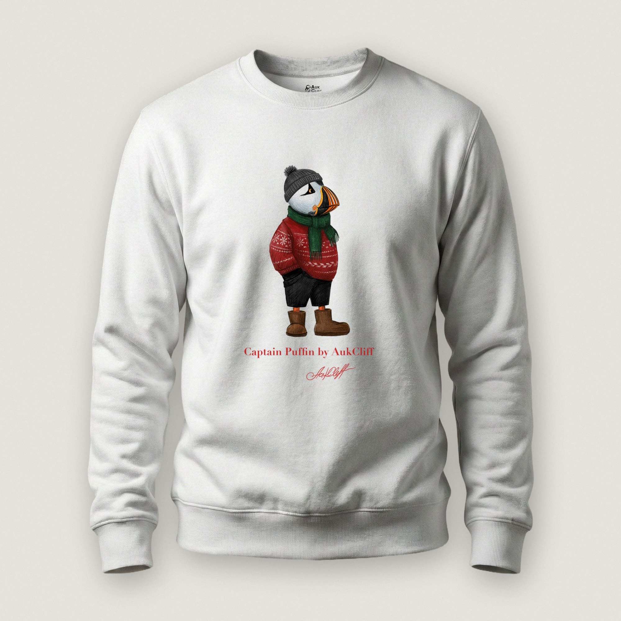 AukCliff Captain Puffin Sweatshirt White / S Captain Puffin™ “Festive Puffin” Sweatshirt