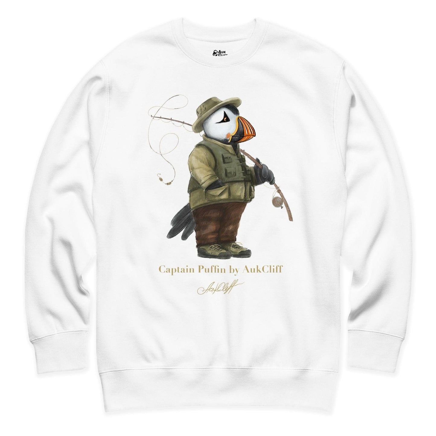 AukCliff Captain Puffin Sweatshirt White / S Captain Puffin™ Fly Fisherman Sweatshirt