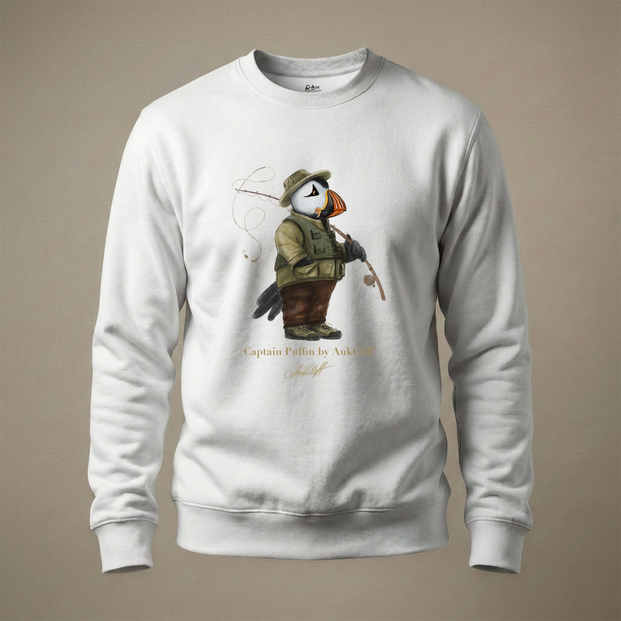 AukCliff Captain Puffin Sweatshirt White / S Captain Puffin™ Fly Fisherman Sweatshirt