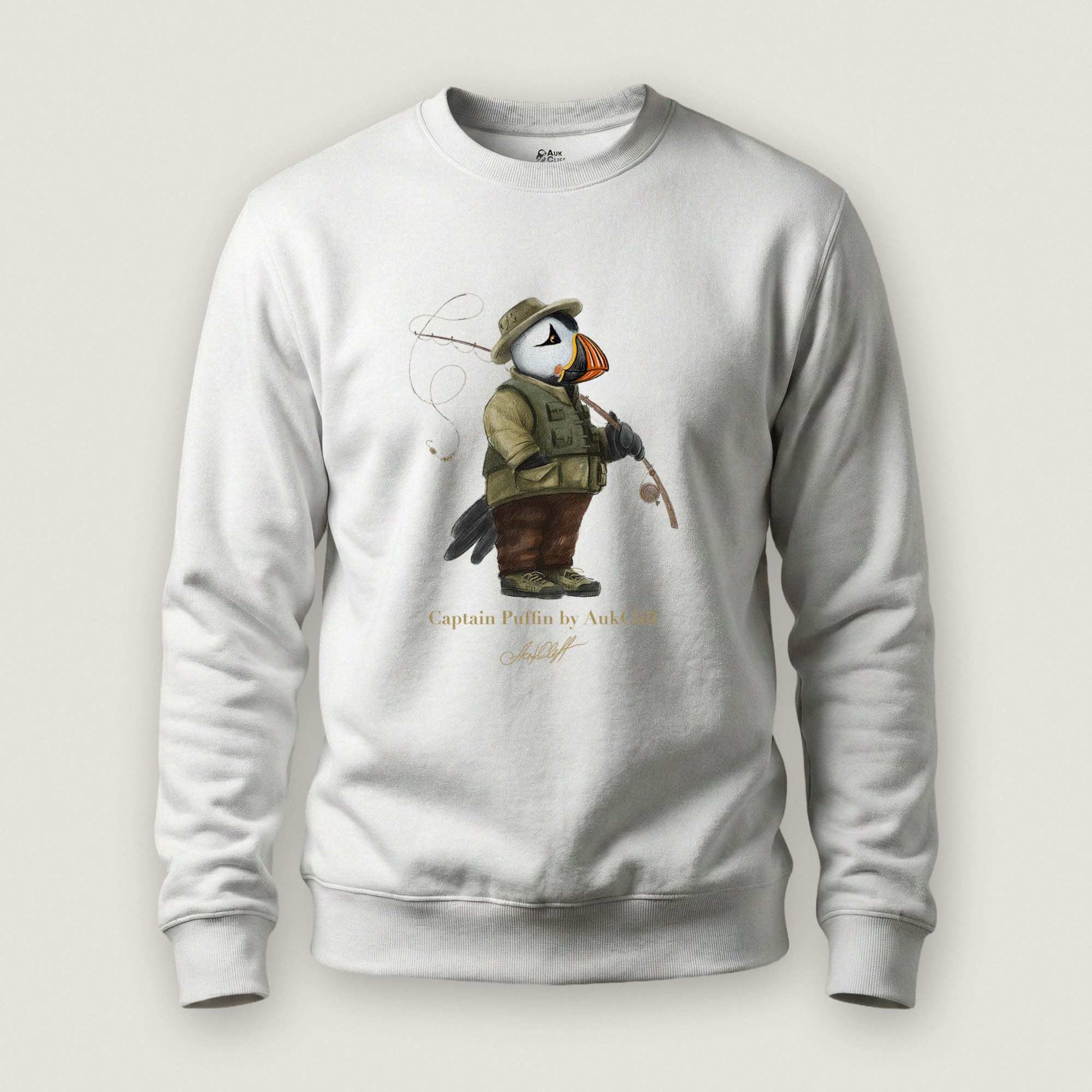 AukCliff Captain Puffin Sweatshirt White / S Captain Puffin™ Fly Fisherman Sweatshirt
