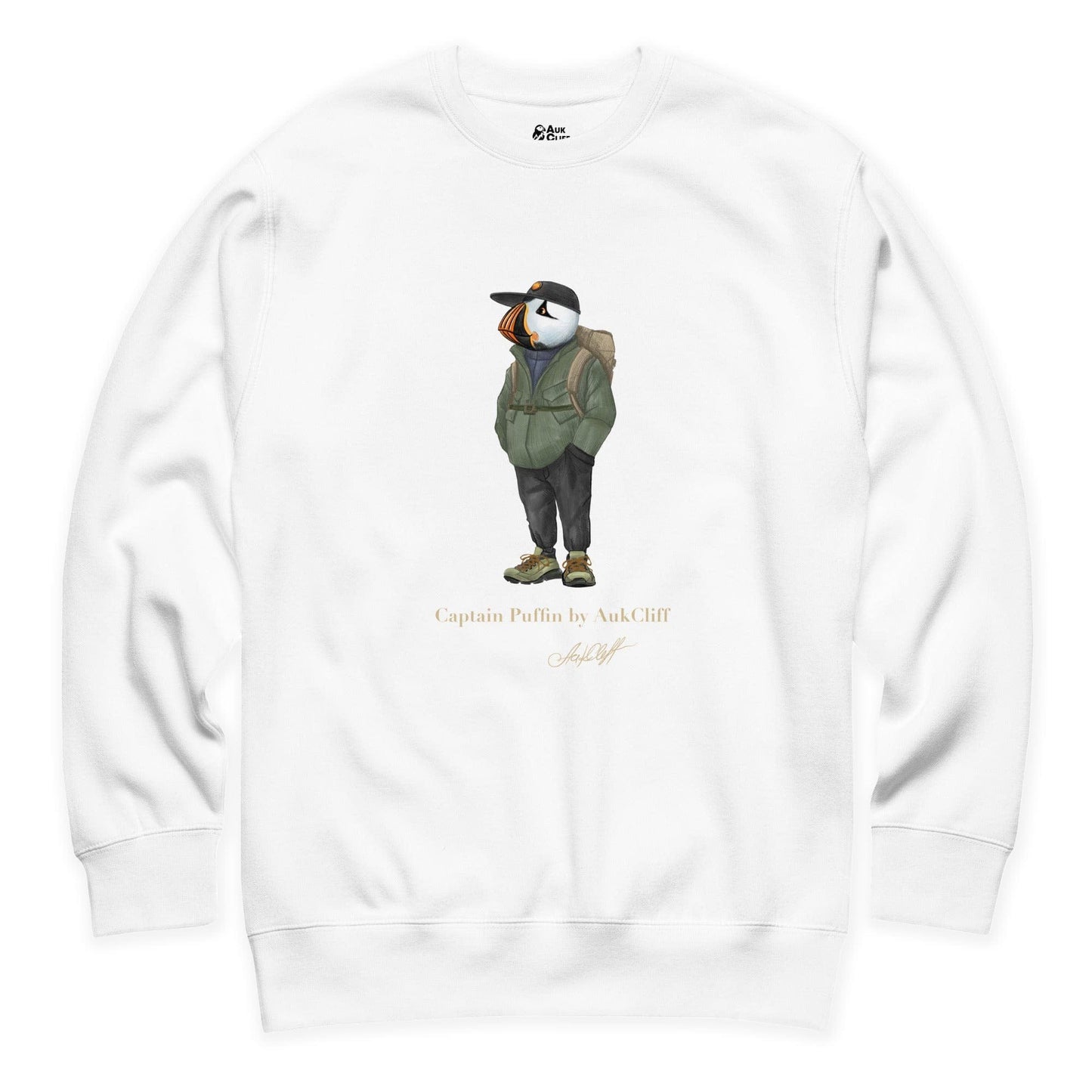 AukCliff® Captain Puffin Sweatshirt White / S Captain Puffin “Japanese Trail Walker” Sweatshirt