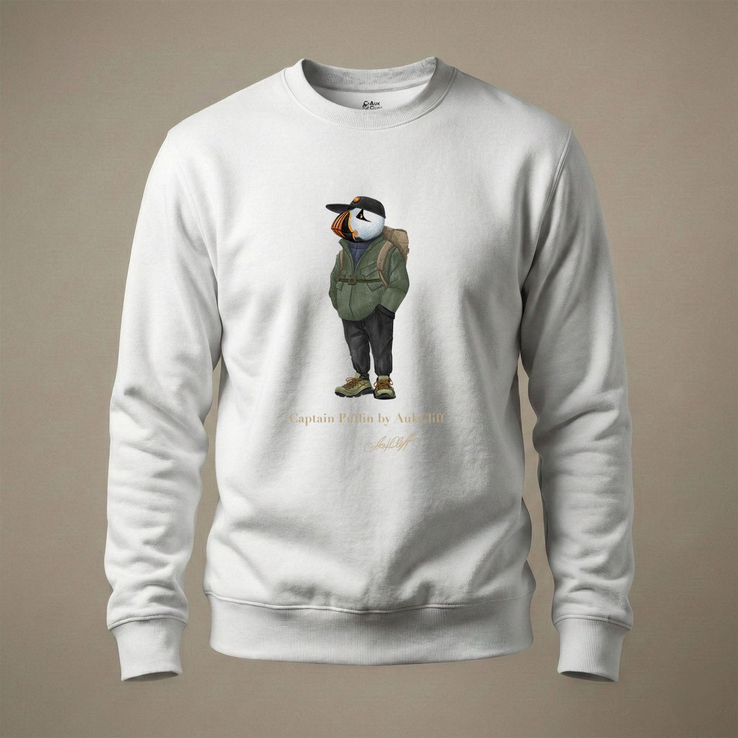 AukCliff® Captain Puffin Sweatshirt White / S Captain Puffin “Japanese Trail Walker” Sweatshirt