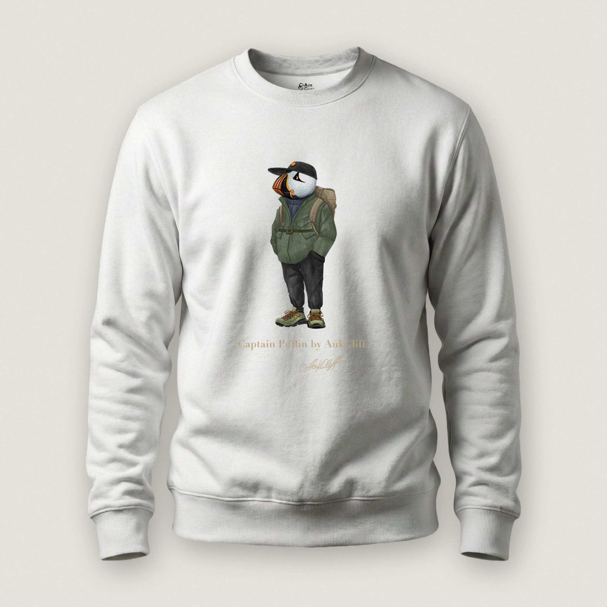 AukCliff® Captain Puffin Sweatshirt White / S Captain Puffin “Japanese Trail Walker” Sweatshirt