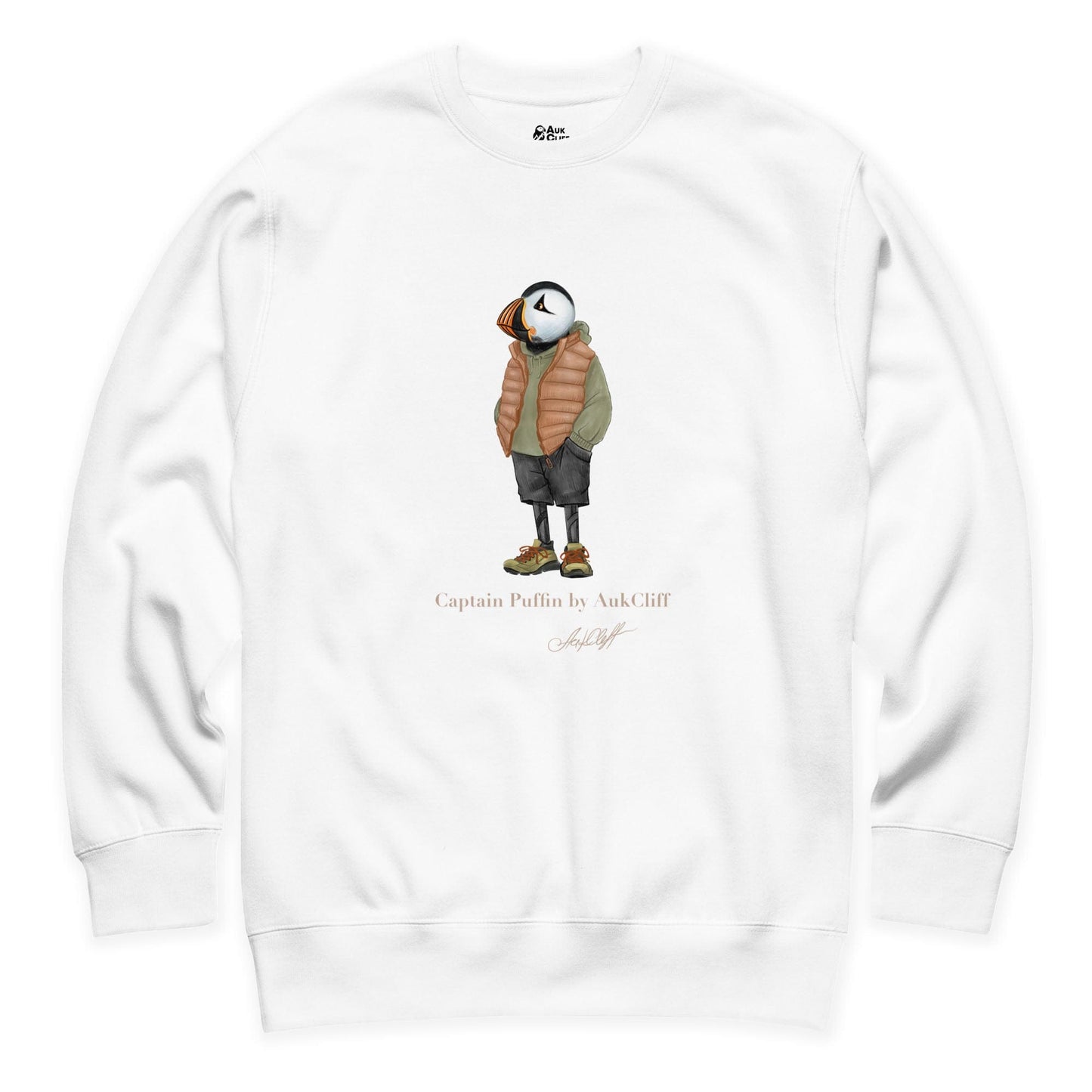 AukCliff® Captain Puffin Sweatshirt White / S Captain Puffin “New Zealand Tramper” Sweatshirt