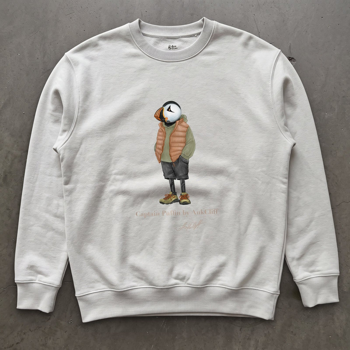 AukCliff® Captain Puffin Sweatshirt White / S Captain Puffin “New Zealand Tramper” Sweatshirt