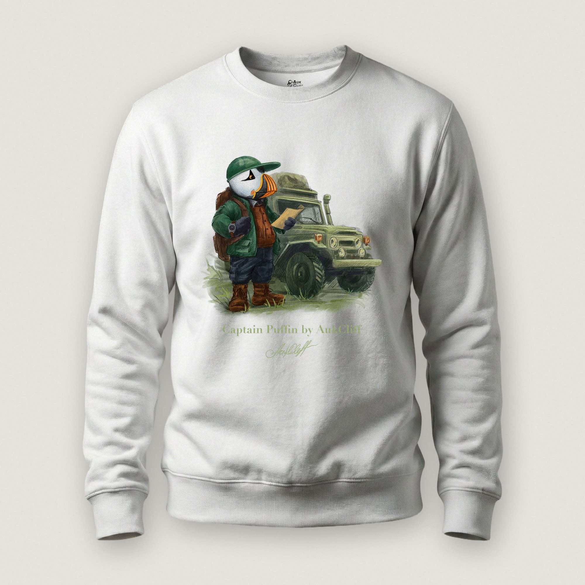 AukCliff Captain Puffin Sweatshirt White / S Captain Puffin™ Overland Explorer Sweatshirt