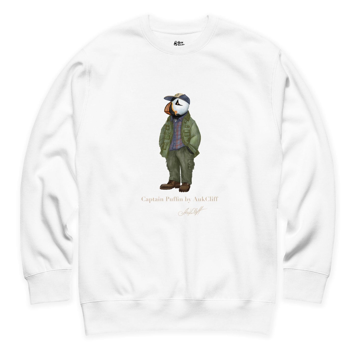 AukCliff® Captain Puffin Sweatshirt White / S Captain Puffin “Pacific Northwest Trailkeeper” Sweatshirt