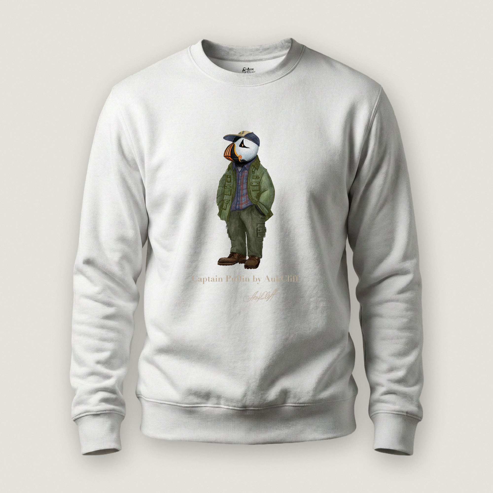 AukCliff® Captain Puffin Sweatshirt White / S Captain Puffin “Pacific Northwest Trailkeeper” Sweatshirt