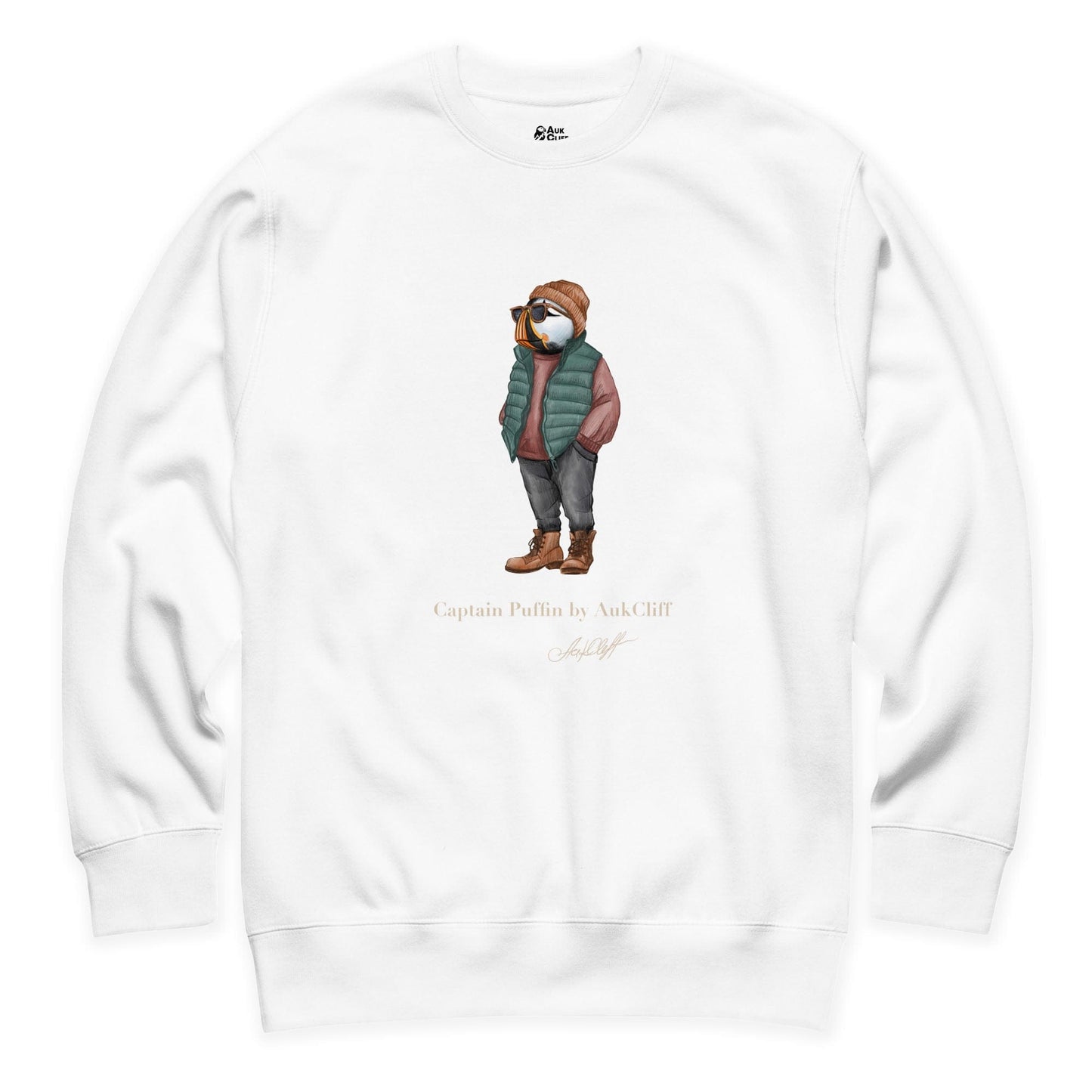 AukCliff® Captain Puffin Sweatshirt White / S Captain Puffin™ “Puffer Vest Nomad” Sweatshirt
