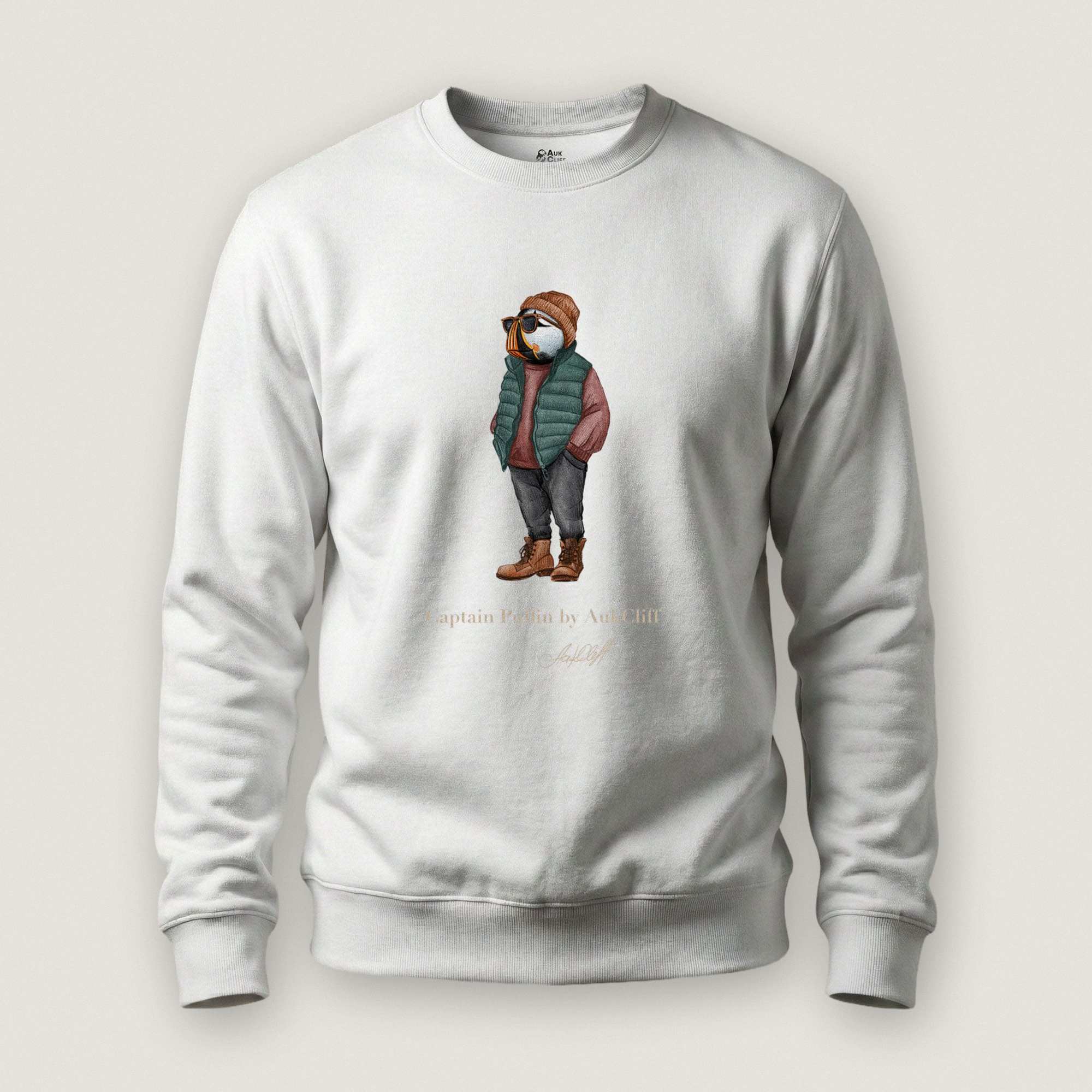 AukCliff® Captain Puffin Sweatshirt White / S Captain Puffin™ “Puffer Vest Nomad” Sweatshirt