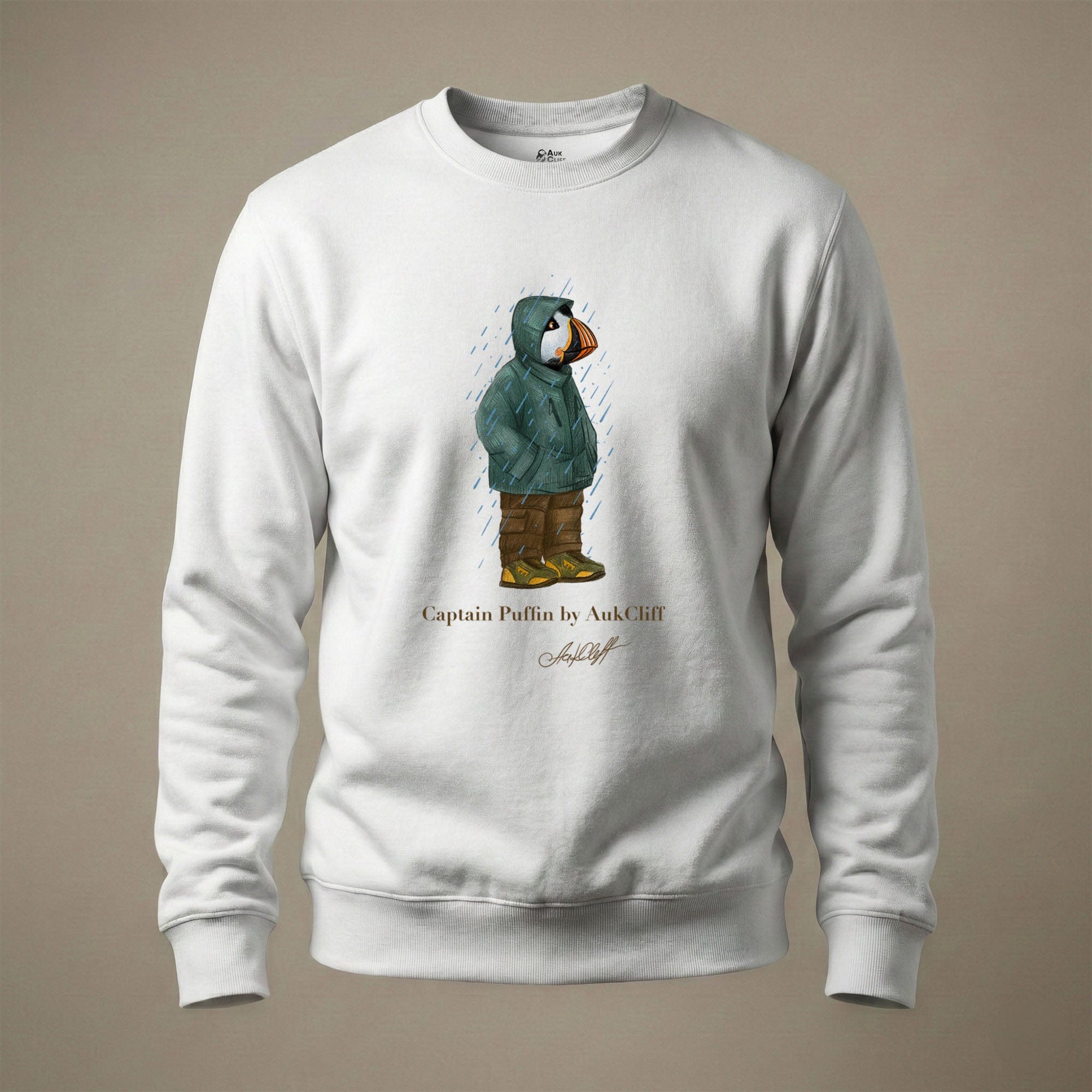 AukCliff Captain Puffin Sweatshirt White / S Captain Puffin™ “Rainy Day Rambler” Sweatshirt