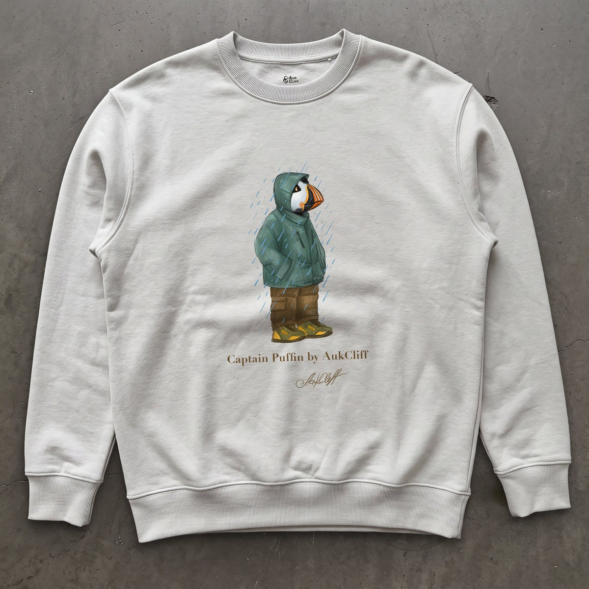 AukCliff Captain Puffin Sweatshirt White / S Captain Puffin™ “Rainy Day Rambler” Sweatshirt