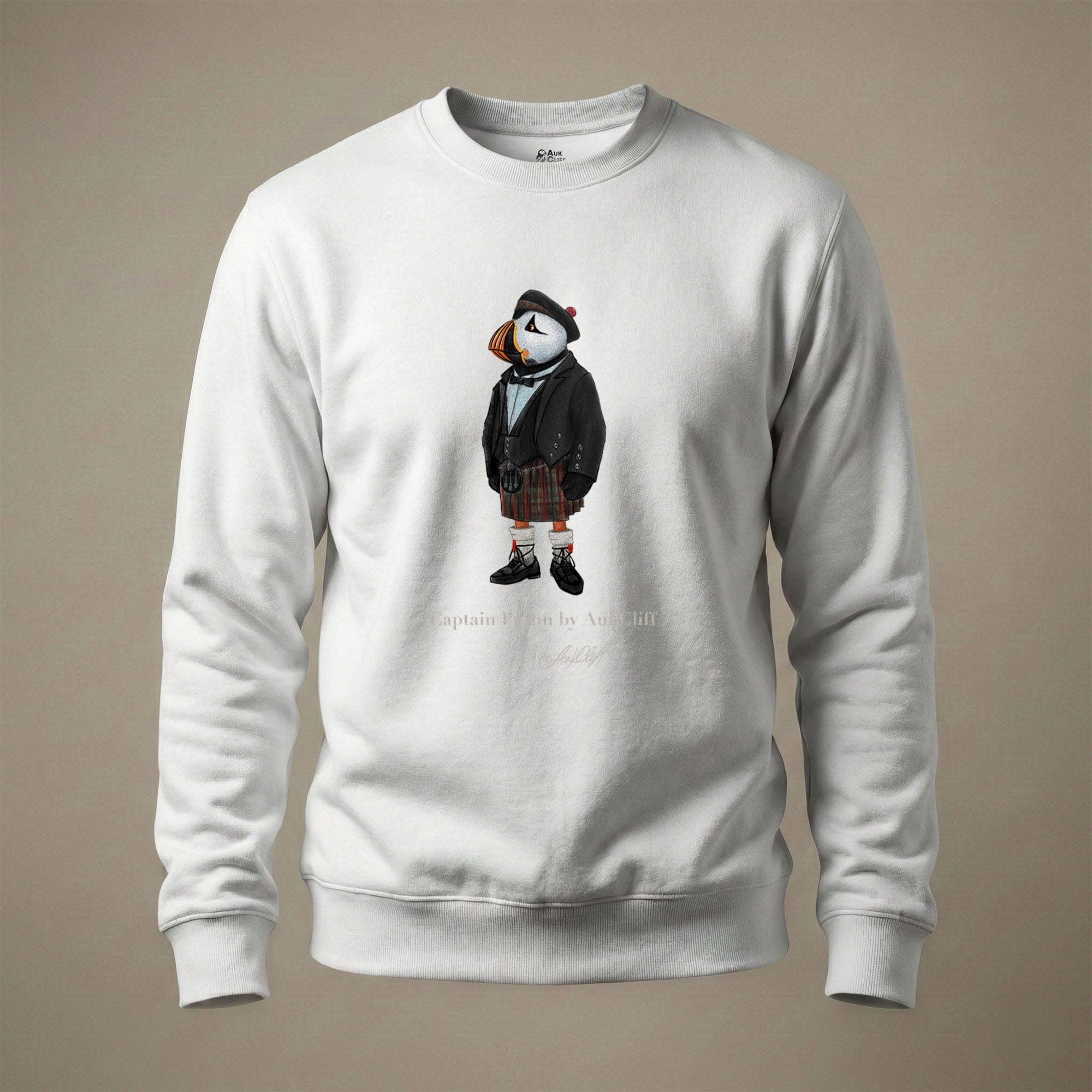 AukCliff® Captain Puffin Sweatshirt White / S Captain Puffin™ Scottish Heritage Sweatshirt