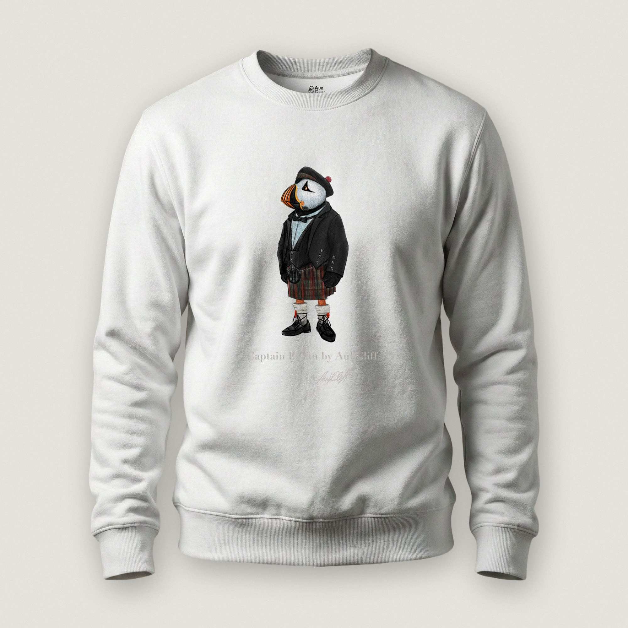 AukCliff® Captain Puffin Sweatshirt White / S Captain Puffin™ Scottish Heritage Sweatshirt