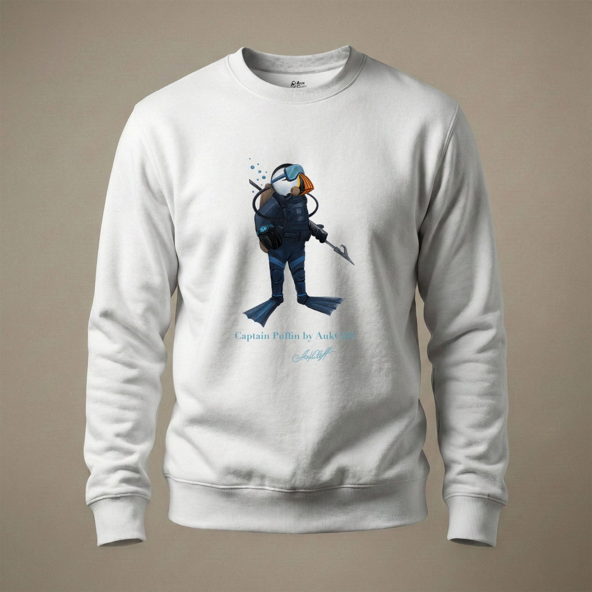 AukCliff Captain Puffin Sweatshirt White / S Captain Puffin™ Scuba Diver Sweatshirt