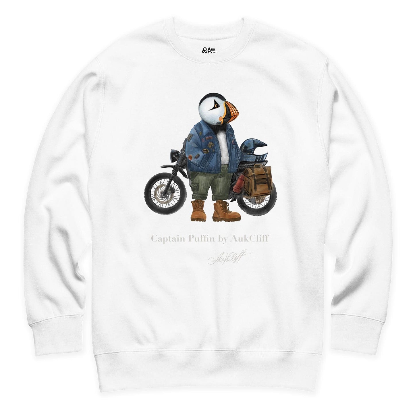 AukCliff Captain Puffin Sweatshirt White / S Captain Puffin™ “The Adventure Motorcyclist” Sweatshirt