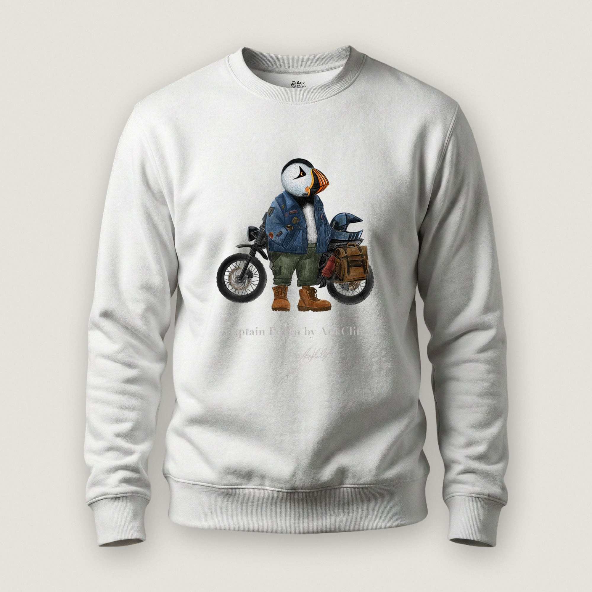 AukCliff Captain Puffin Sweatshirt White / S Captain Puffin™ “The Adventure Motorcyclist” Sweatshirt