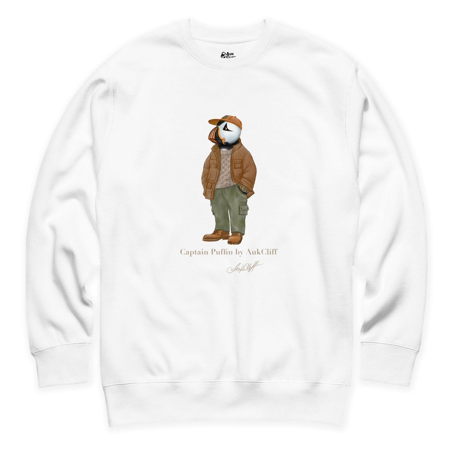 AukCliff® Captain Puffin Sweatshirt White / S Captain Puffin “UK Rambler” Sweatshirt