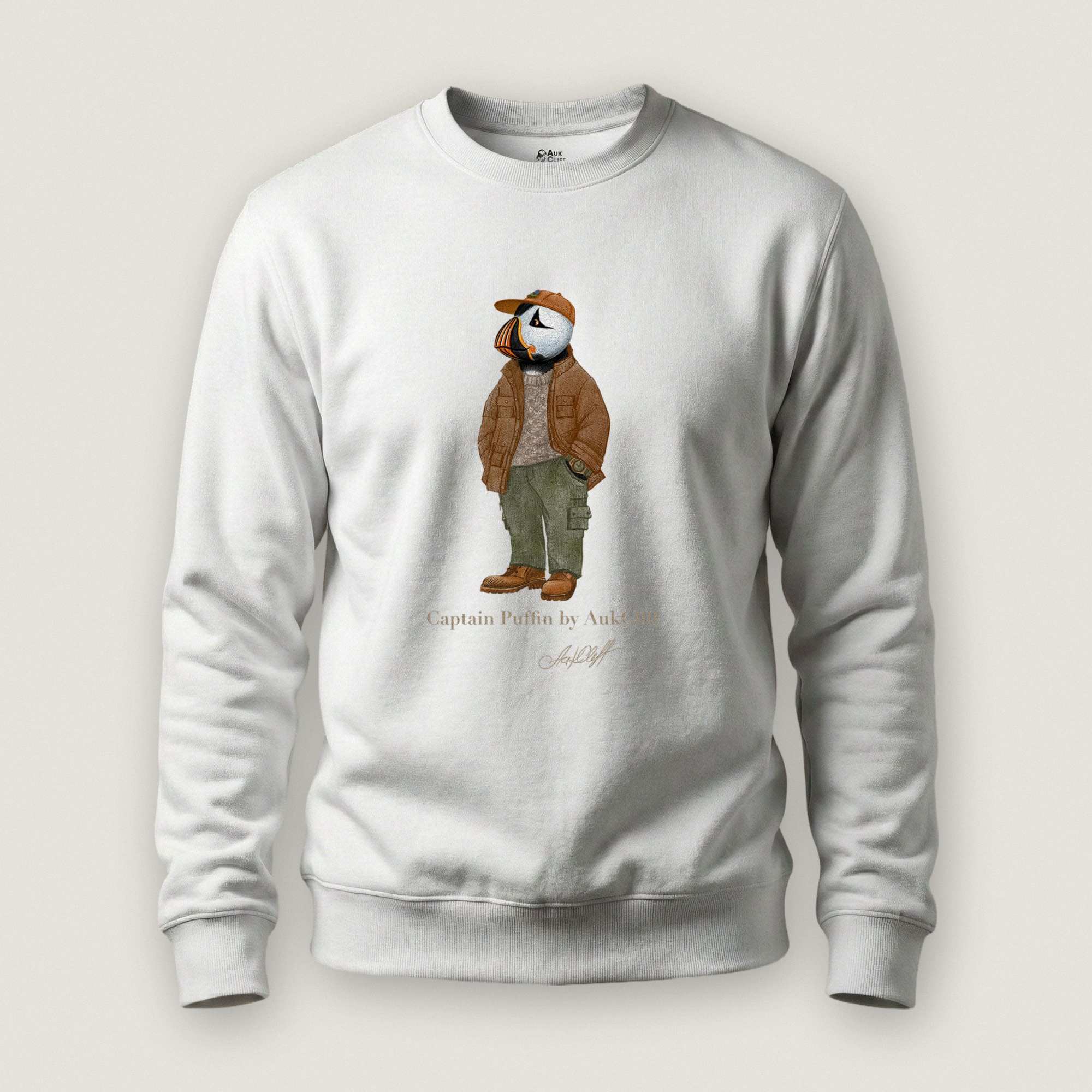 AukCliff® Captain Puffin Sweatshirt White / S Captain Puffin “UK Rambler” Sweatshirt