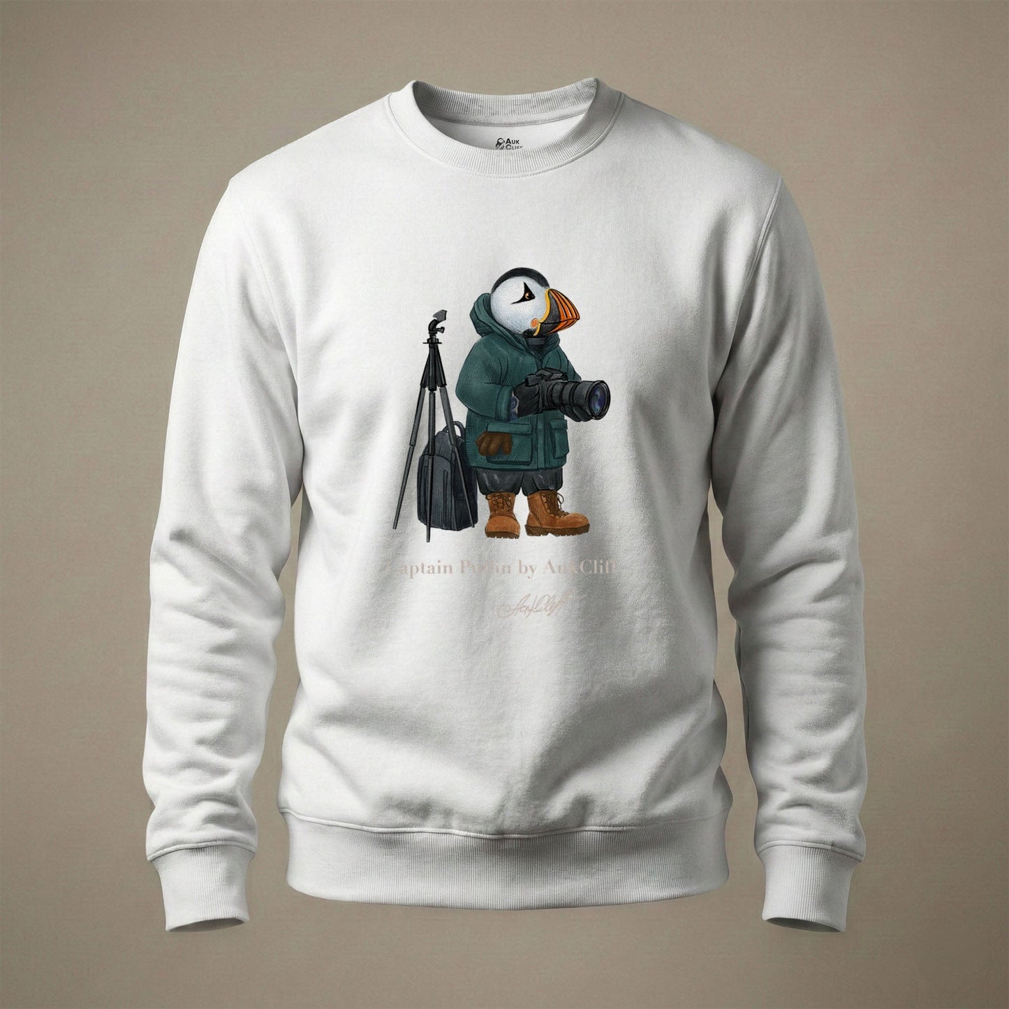 AukCliff Captain Puffin Sweatshirt White / S Captain Puffin™ Wildlife Photographer Sweatshirt