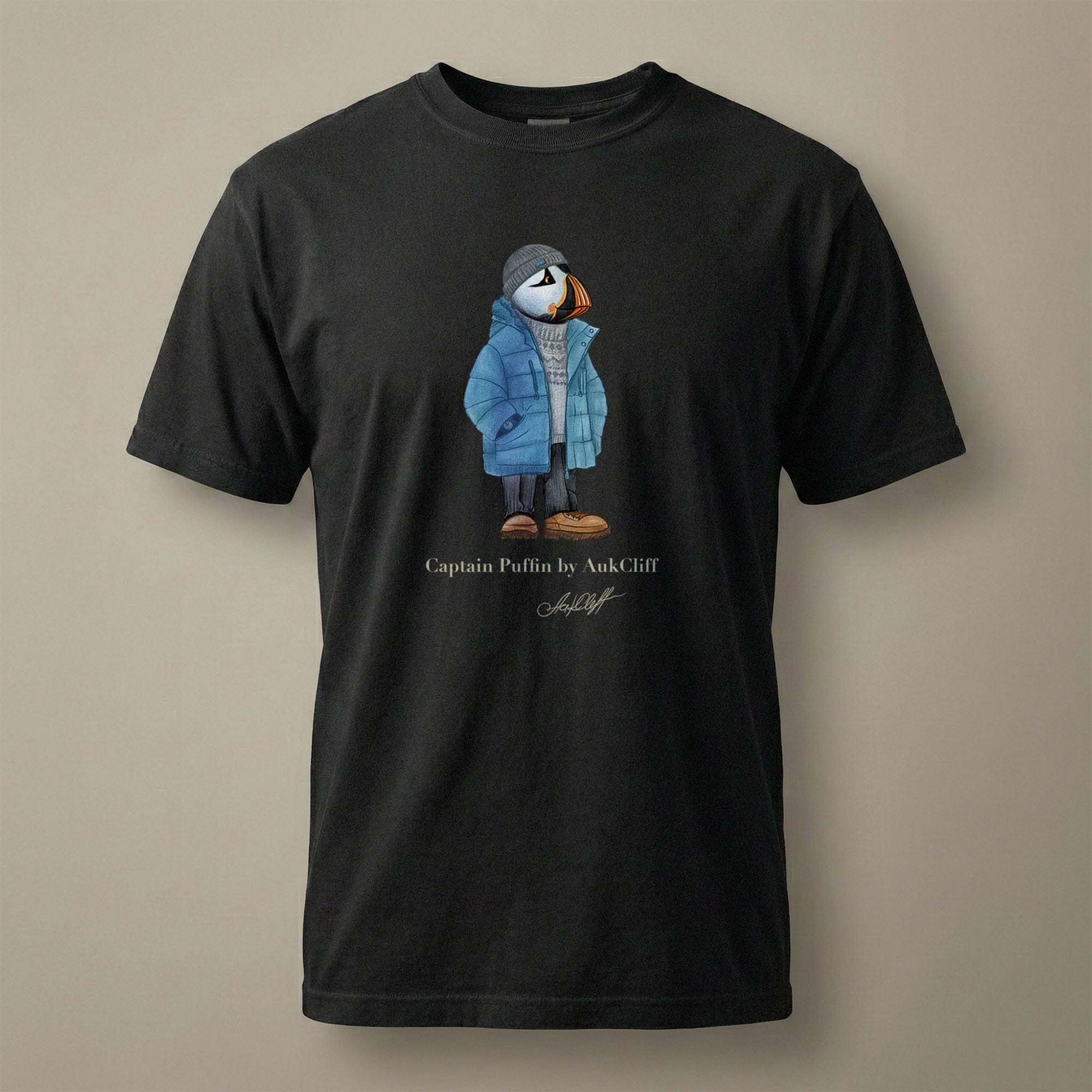 AukCliff® Captain Puffin T-shirt Black / S Captain Puffin “Nordic Wayfarer” Comfort Colors T-Shirt