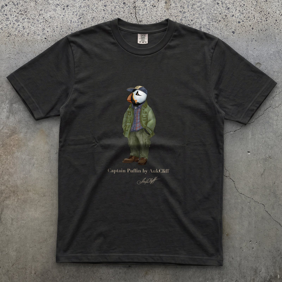 AukCliff® Captain Puffin T-shirt Black / S Captain Puffin “Pacific Northwest Trailkeeper” Comfort Colors T-Shirt