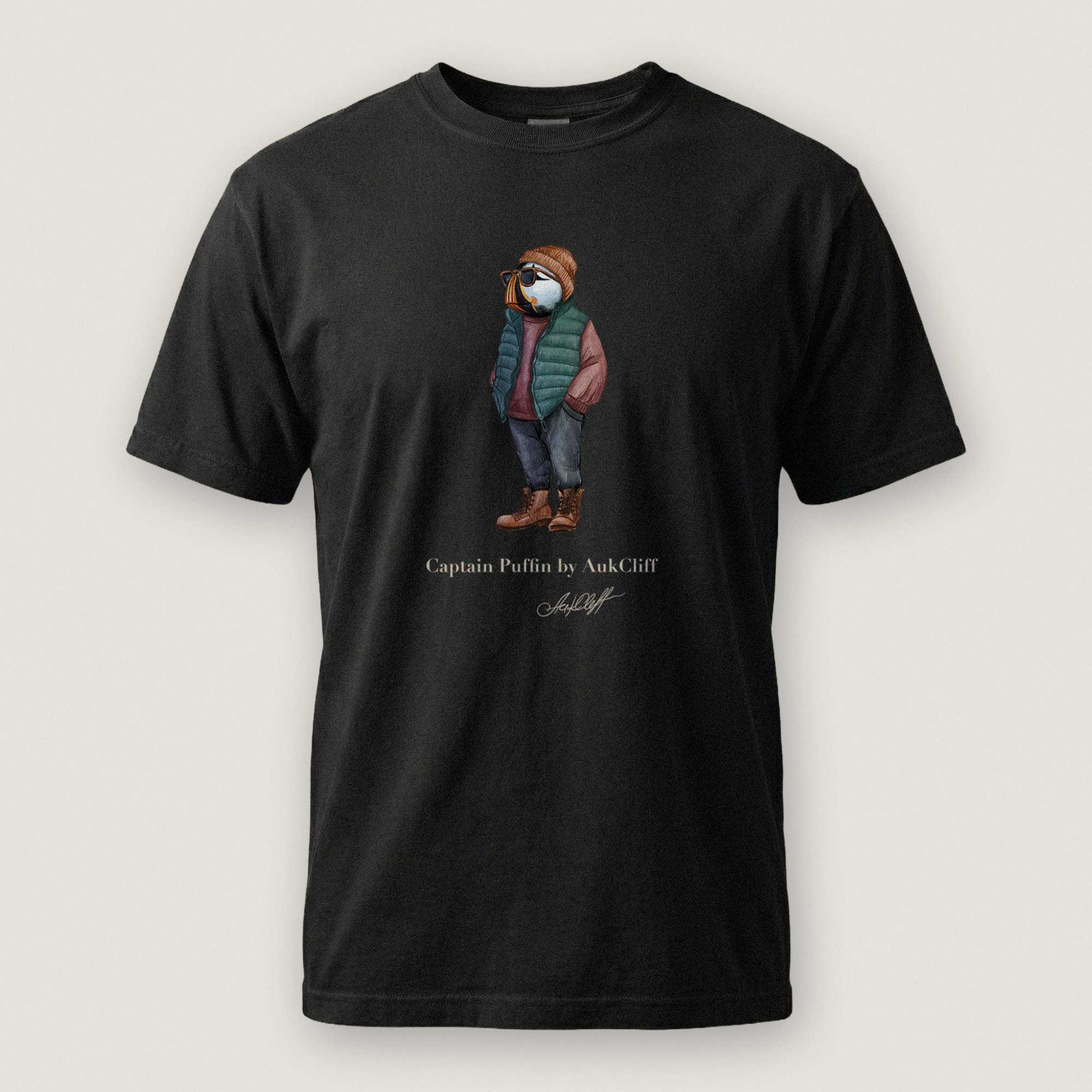 AukCliff® Captain Puffin T-shirt Black / S Captain Puffin™ “Puffer Vest Nomad” Comfort Colors T-Shirt