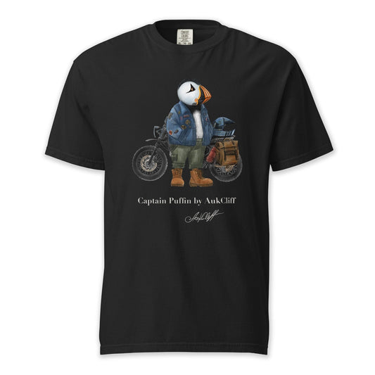 AukCliff Captain Puffin T-shirt Black / S Captain Puffin™ “The Adventure Motorcyclist” Comfort Colors T-Shirt