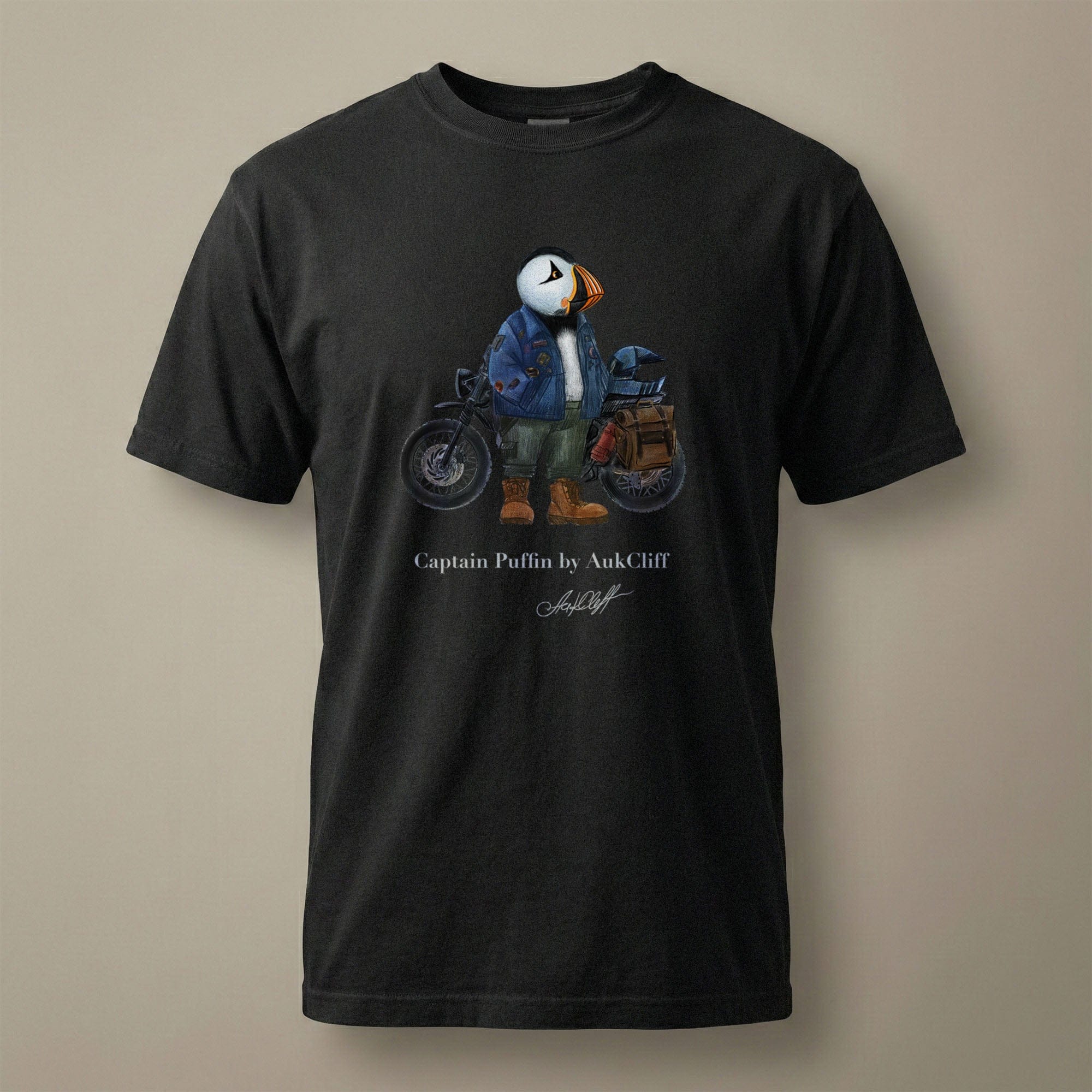 AukCliff Captain Puffin T-shirt Black / S Captain Puffin™ “The Adventure Motorcyclist” Comfort Colors T-Shirt