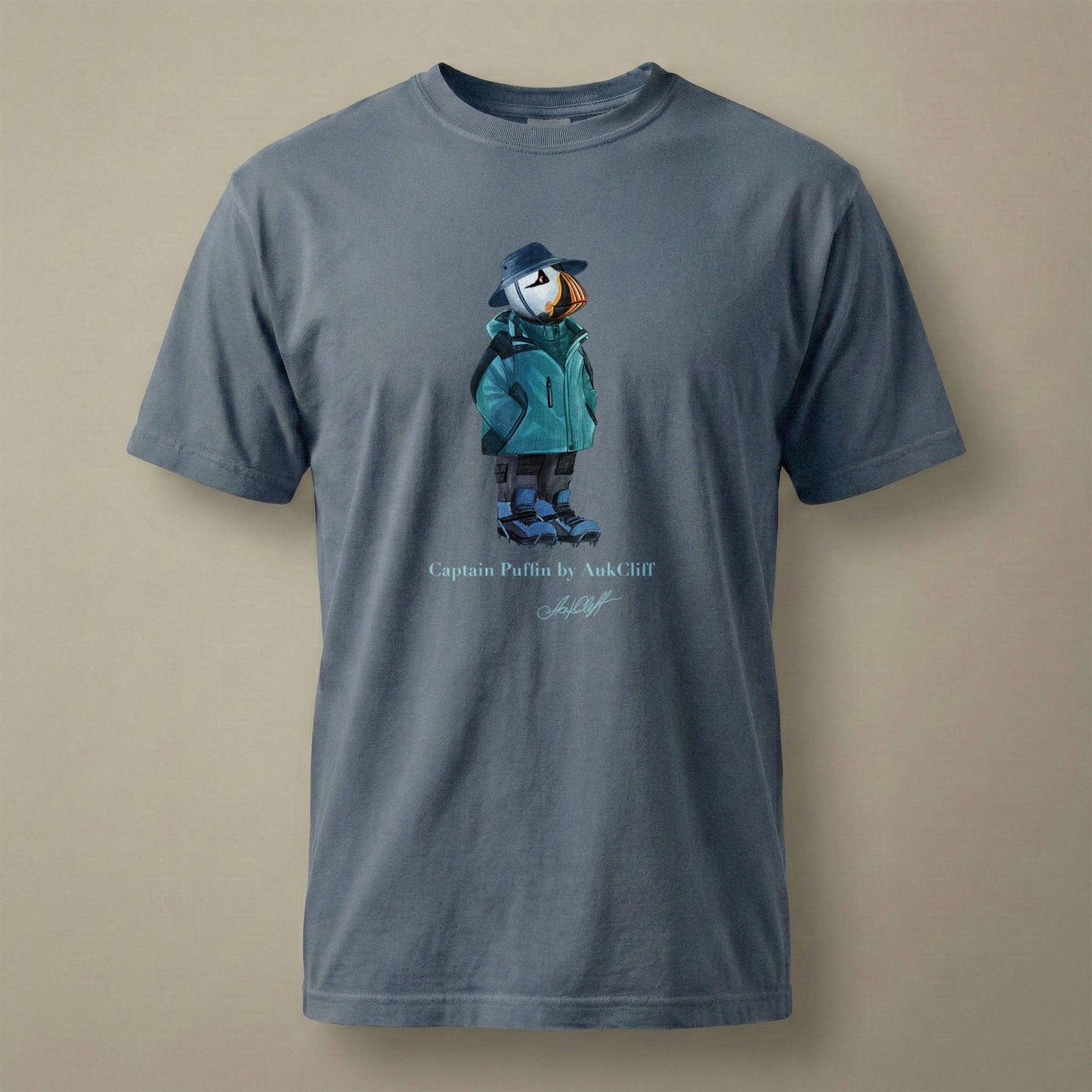 AukCliff® Captain Puffin T-shirt Blue Jean / S Captain Puffin “Alpine Wayfarer” Comfort Colors T-Shirt