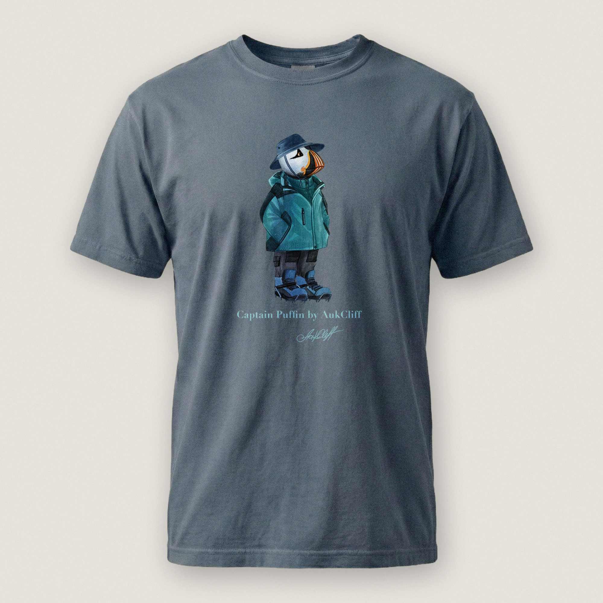 AukCliff® Captain Puffin T-shirt Blue Jean / S Captain Puffin “Alpine Wayfarer” Comfort Colors T-Shirt