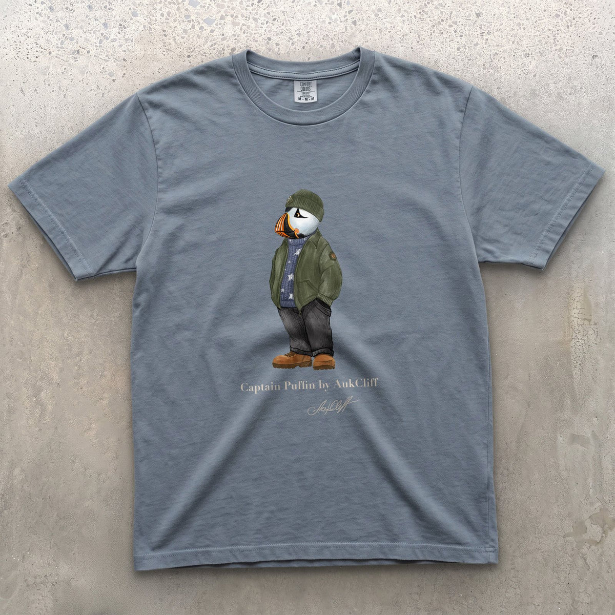 AukCliff® Captain Puffin T-shirt Blue Jean / S Captain Puffin “American Trailkeeper” Comfort Colors T-Shirt