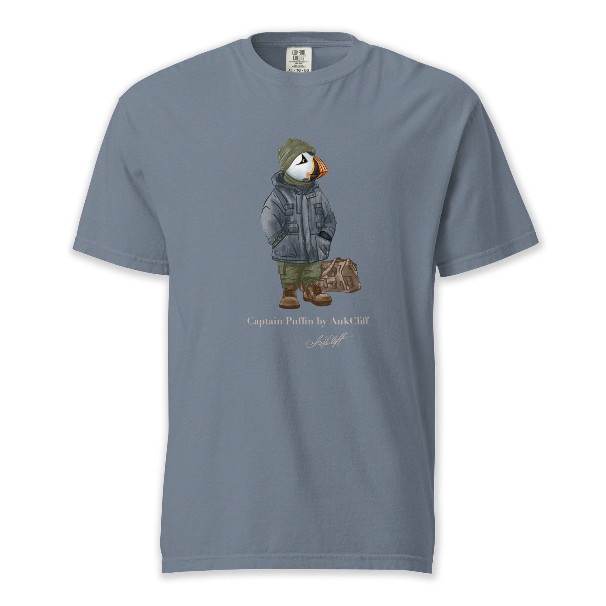 AukCliff® Captain Puffin T-shirt Blue Jean / S Captain Puffin™ “Expedition Scout” Comfort Colors T-Shirt