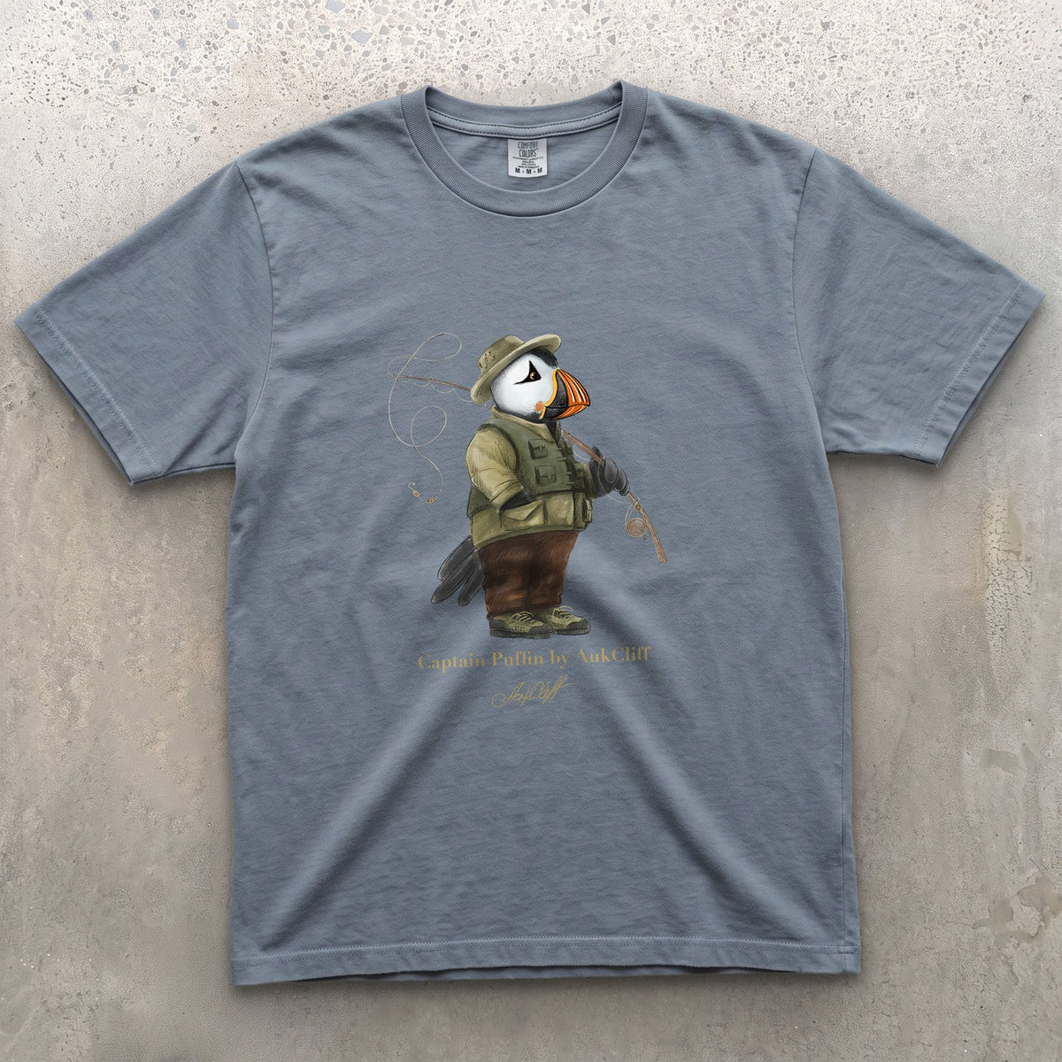 AukCliff Captain Puffin T-shirt Blue Jean / S Captain Puffin™ Fly Fisherman Comfort Colors T-Shirt