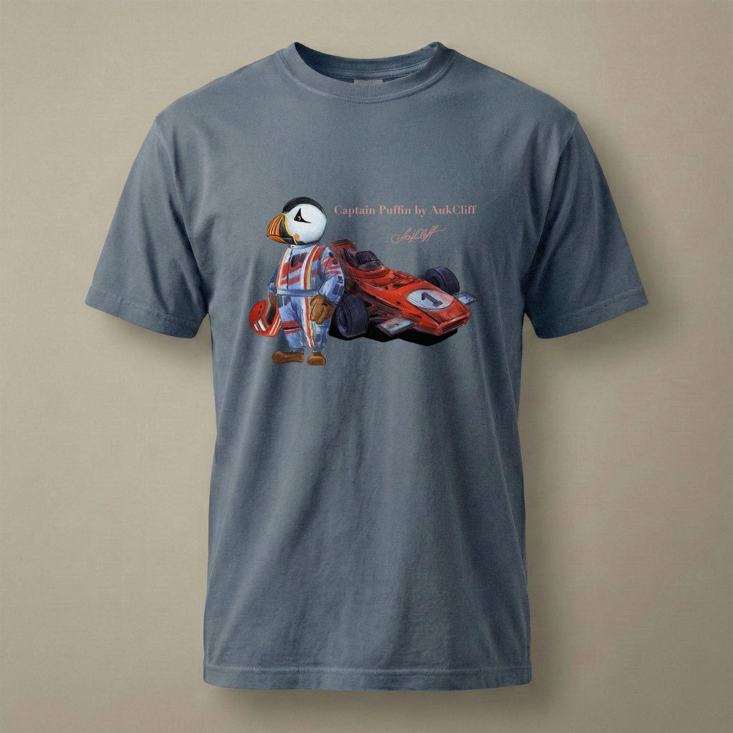 AukCliff Captain Puffin T-shirt Blue Jean / S Captain Puffin™ Formula Racer Comfort Colors T-Shirt