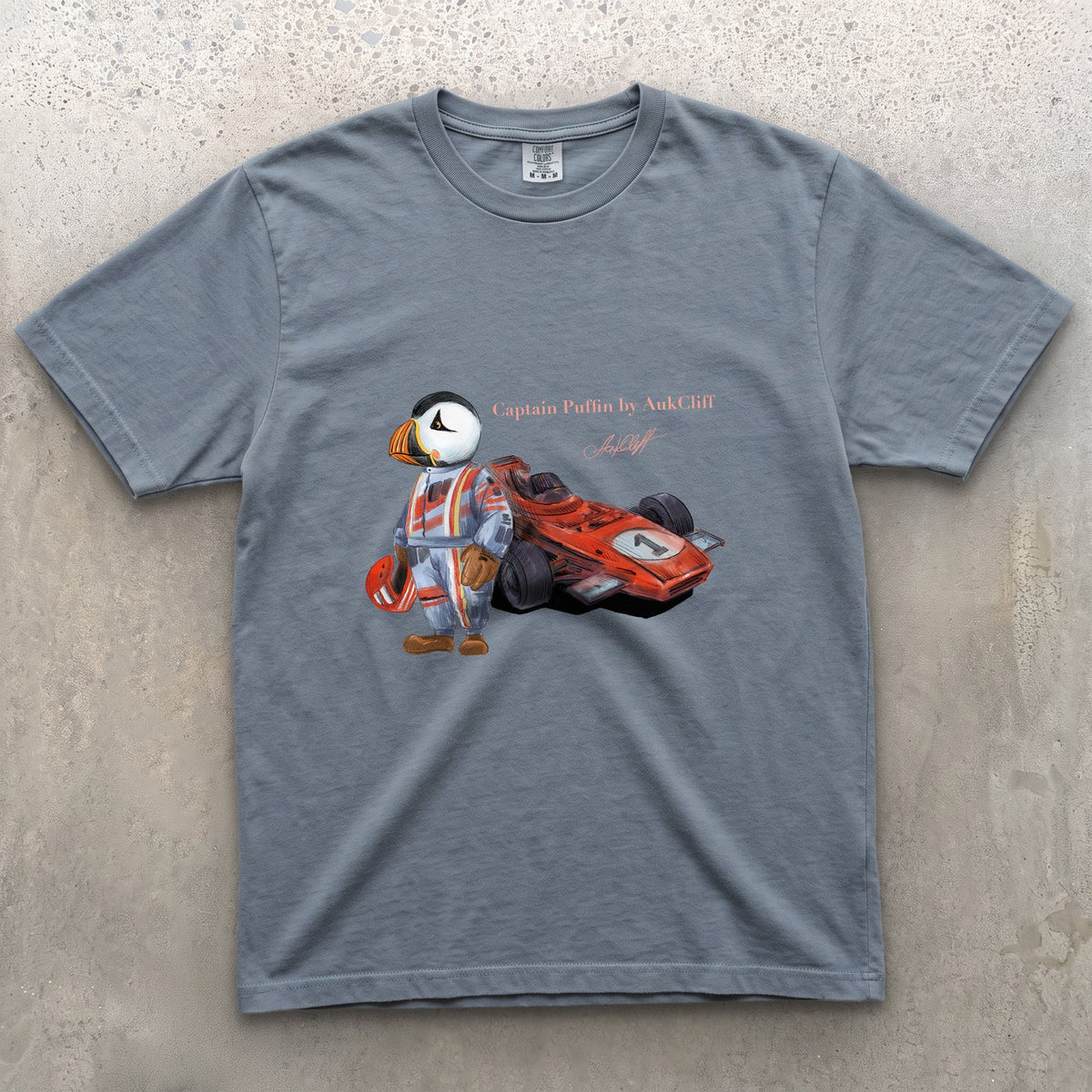 AukCliff Captain Puffin T-shirt Blue Jean / S Captain Puffin™ Formula Racer Comfort Colors T-Shirt