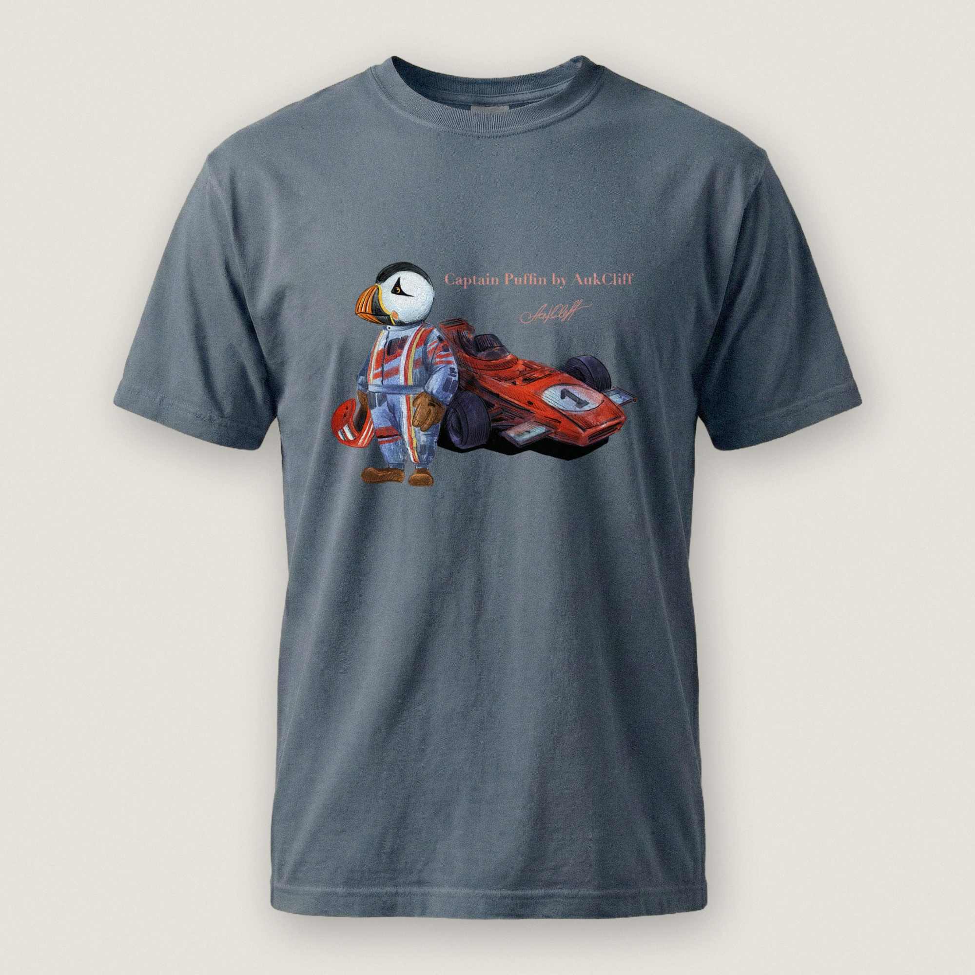 AukCliff Captain Puffin T-shirt Blue Jean / S Captain Puffin™ Formula Racer Comfort Colors T-Shirt