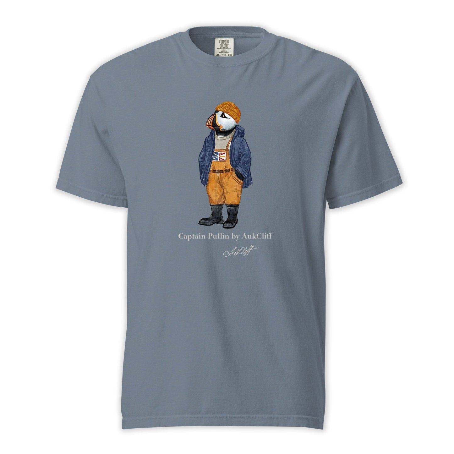 AukCliff® Captain Puffin T-shirt Blue Jean / S Captain Puffin™ Newfoundland & Labrador Comfort Colors T-Shirt