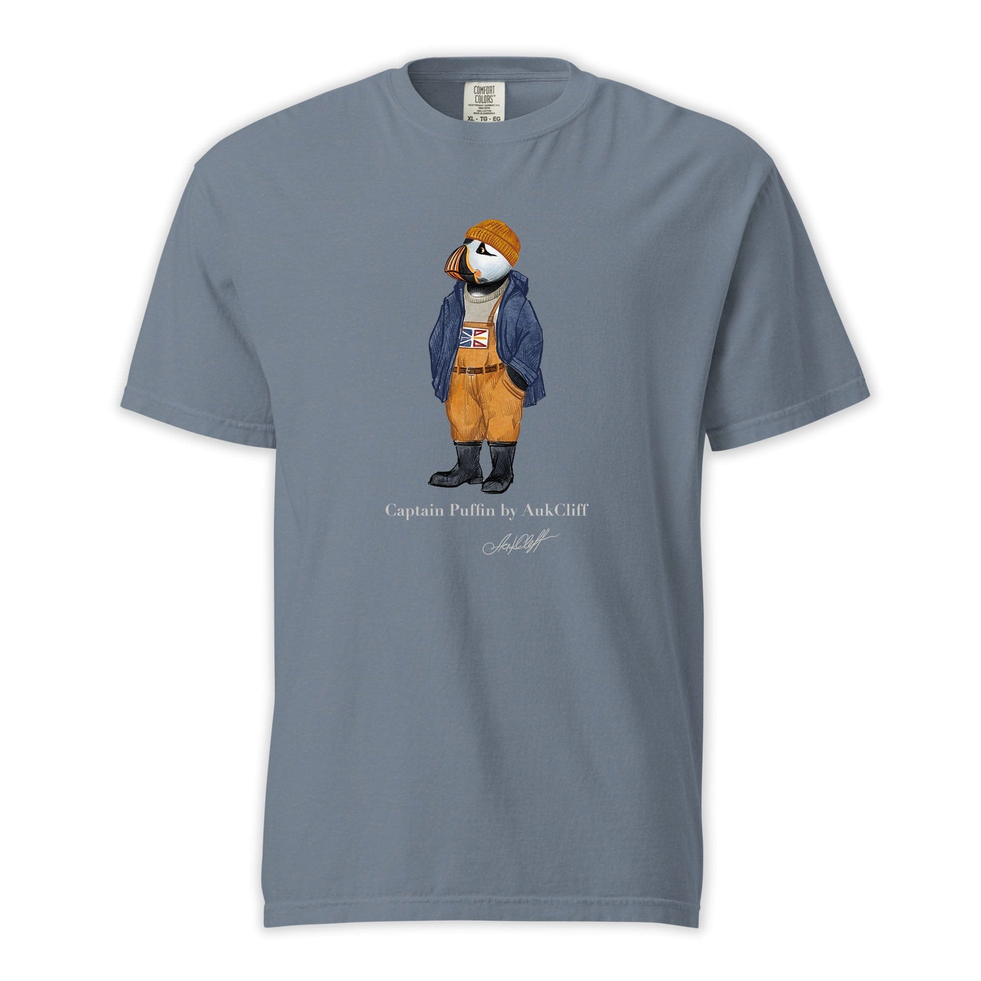 AukCliff® Captain Puffin T-shirt Blue Jean / S Captain Puffin™ Newfoundland & Labrador Comfort Colors T-Shirt