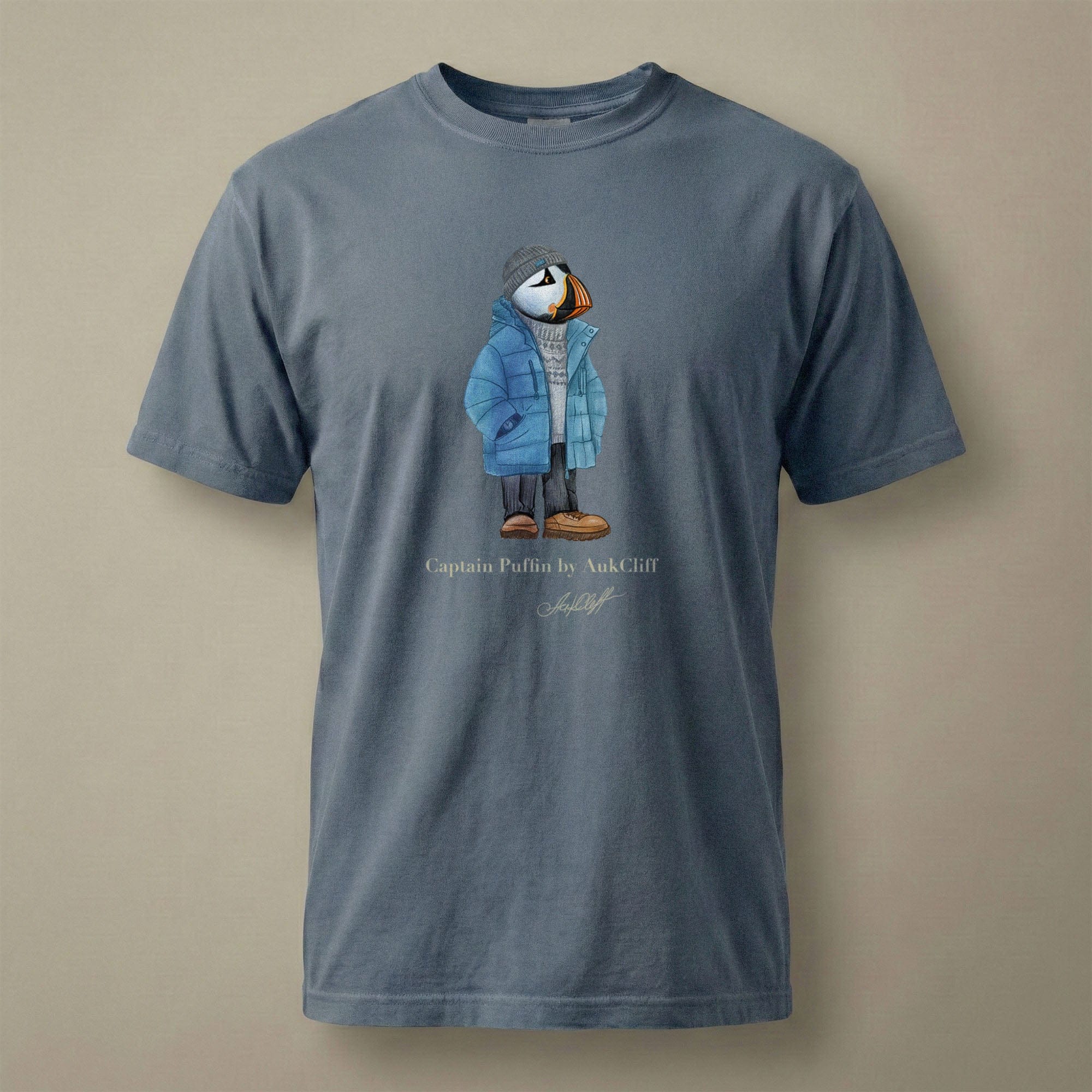 AukCliff® Captain Puffin T-shirt Blue Jean / S Captain Puffin “Nordic Wayfarer” Comfort Colors T-Shirt